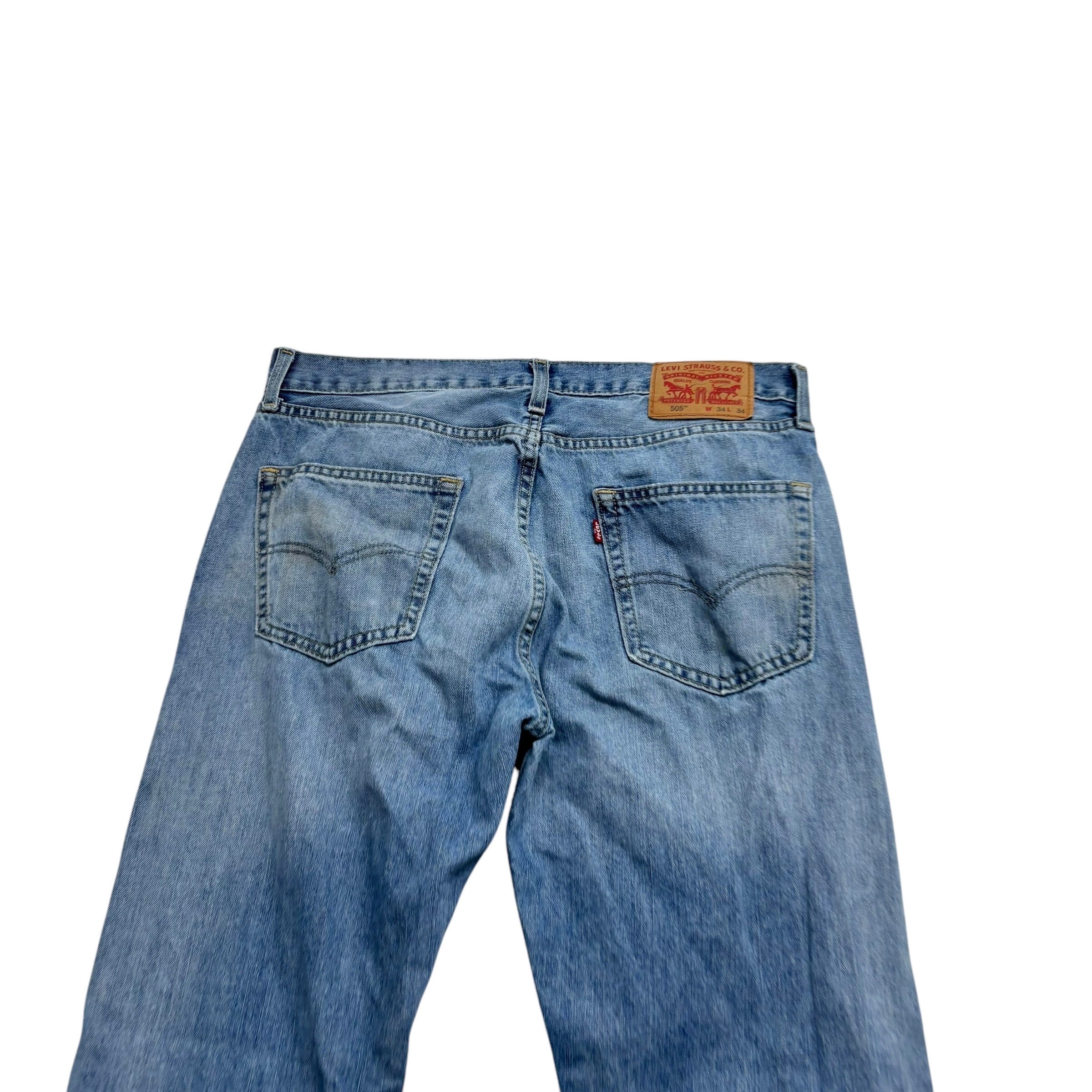 Levis 505 Jeans W34 L33 Mens Light Blue Regular Straight Fit Denim (F)