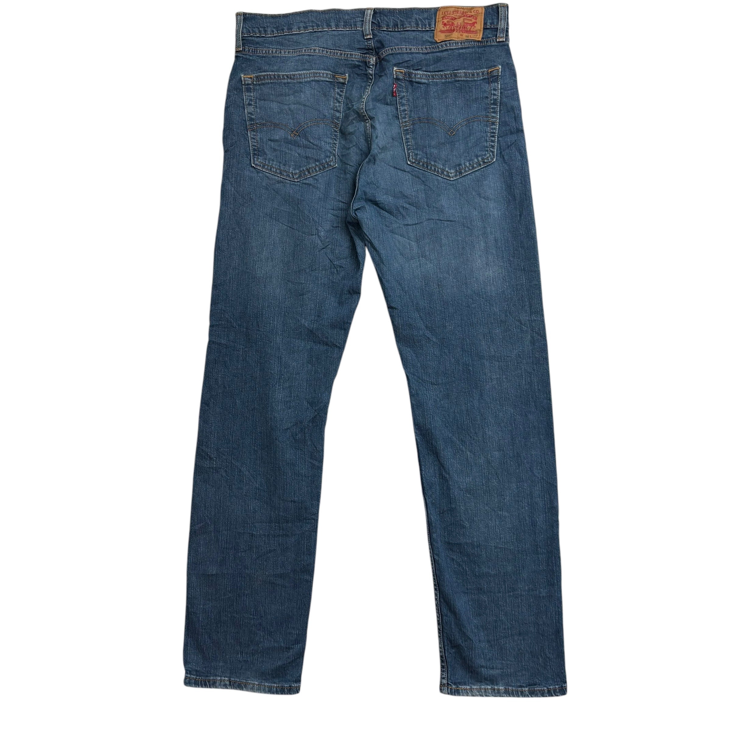 Levis 505 Jeans W36 L32 Mens Dark Blue Regular Straight Fit Stretch Denim (E)