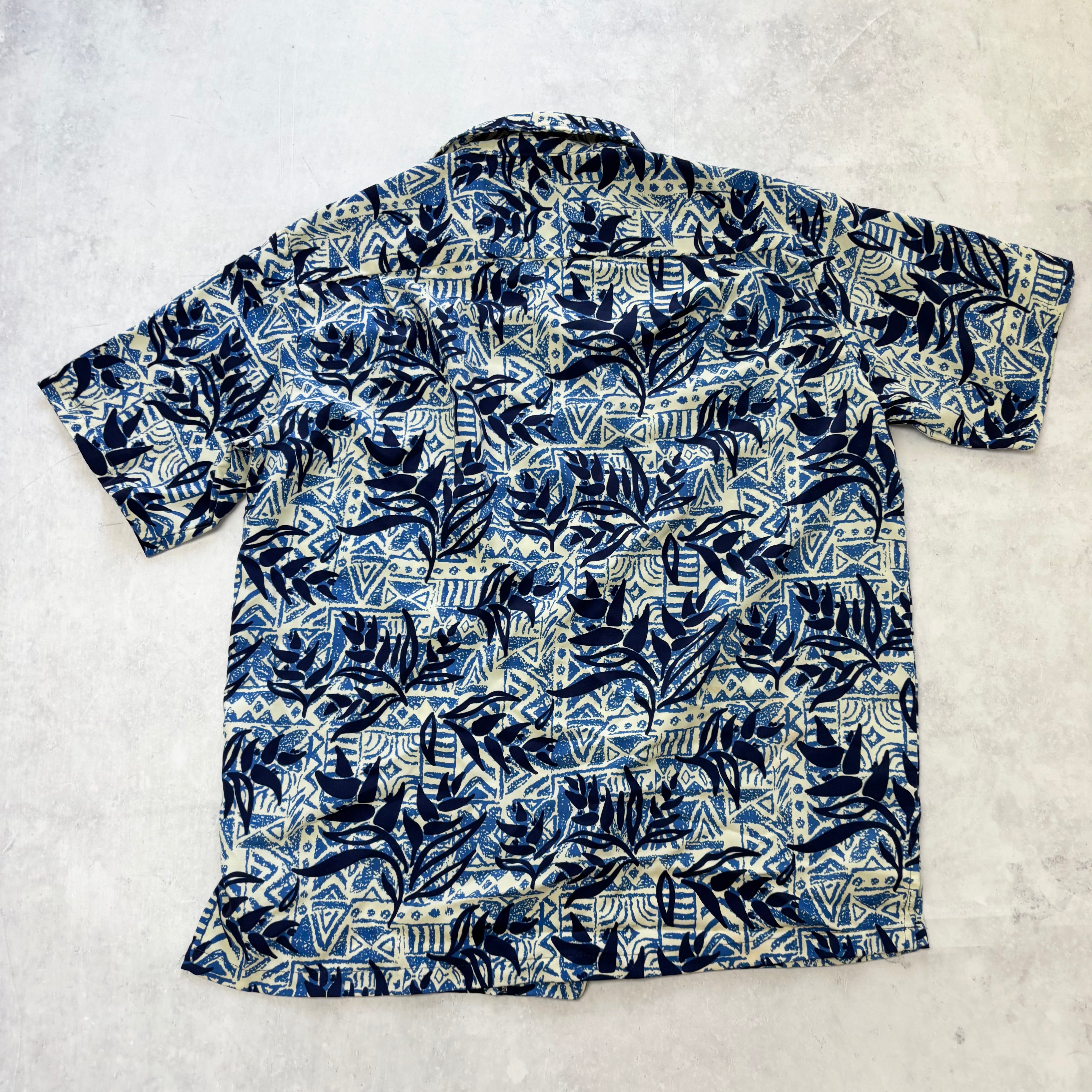 Vintage Hawaiian Shirt Mens Large Blue Floral Aloha Short Sleeve (E)