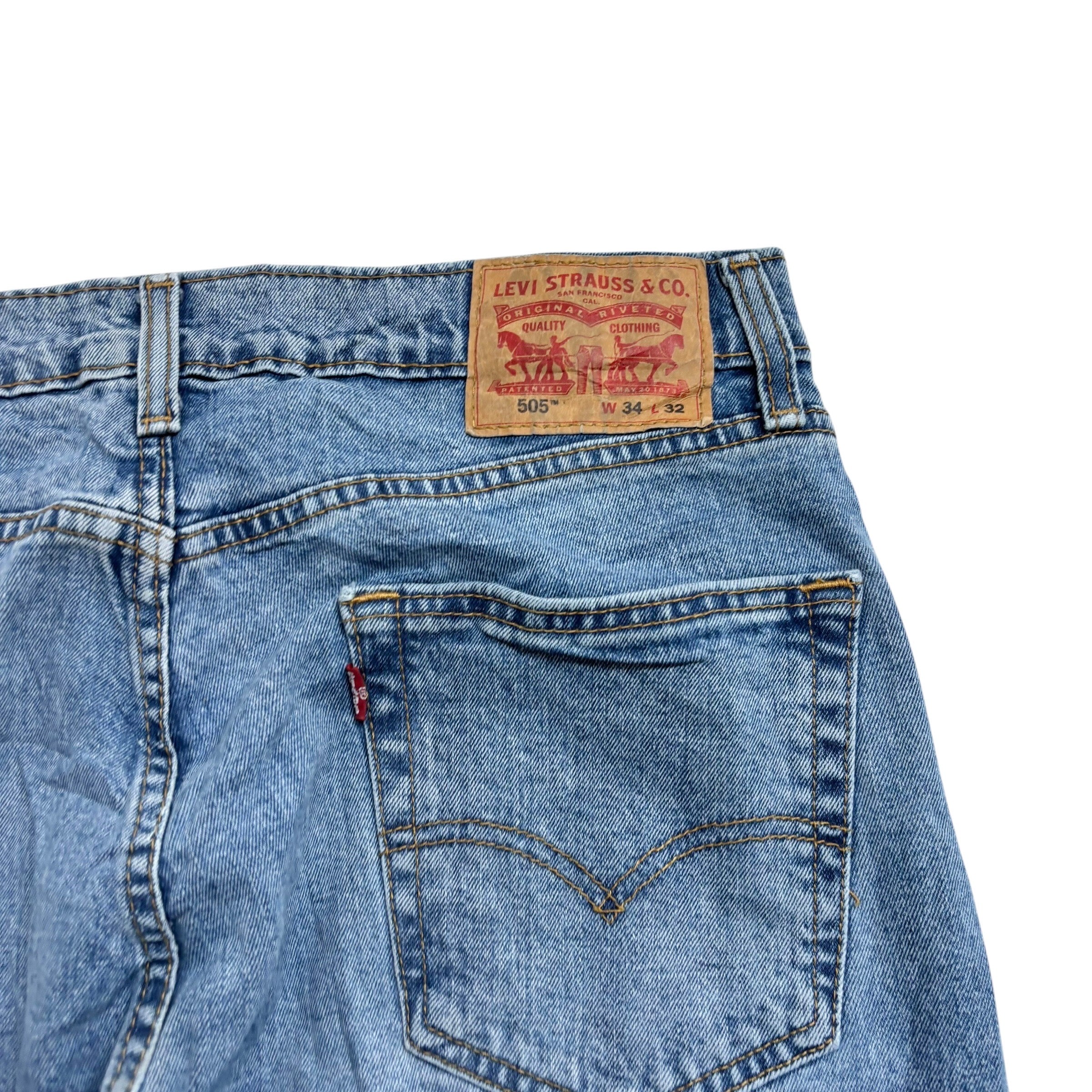 Levis 505 Jeans W34 L31 Mens Light Blue Regular Straight Fit Stretch Denim (E)
