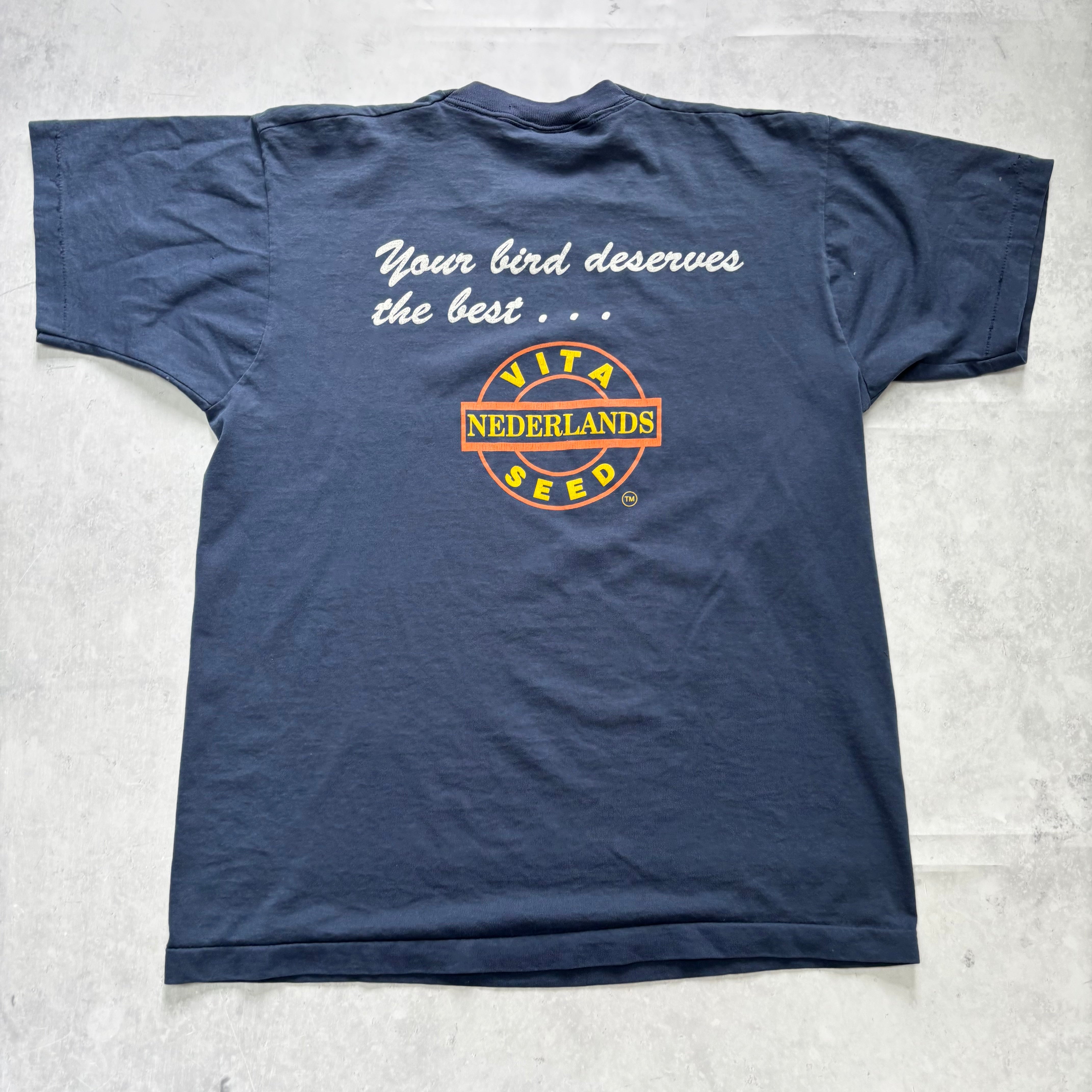 Vintage T Shirt Mens Medium Navy Single Stitch Graphic Print 90s