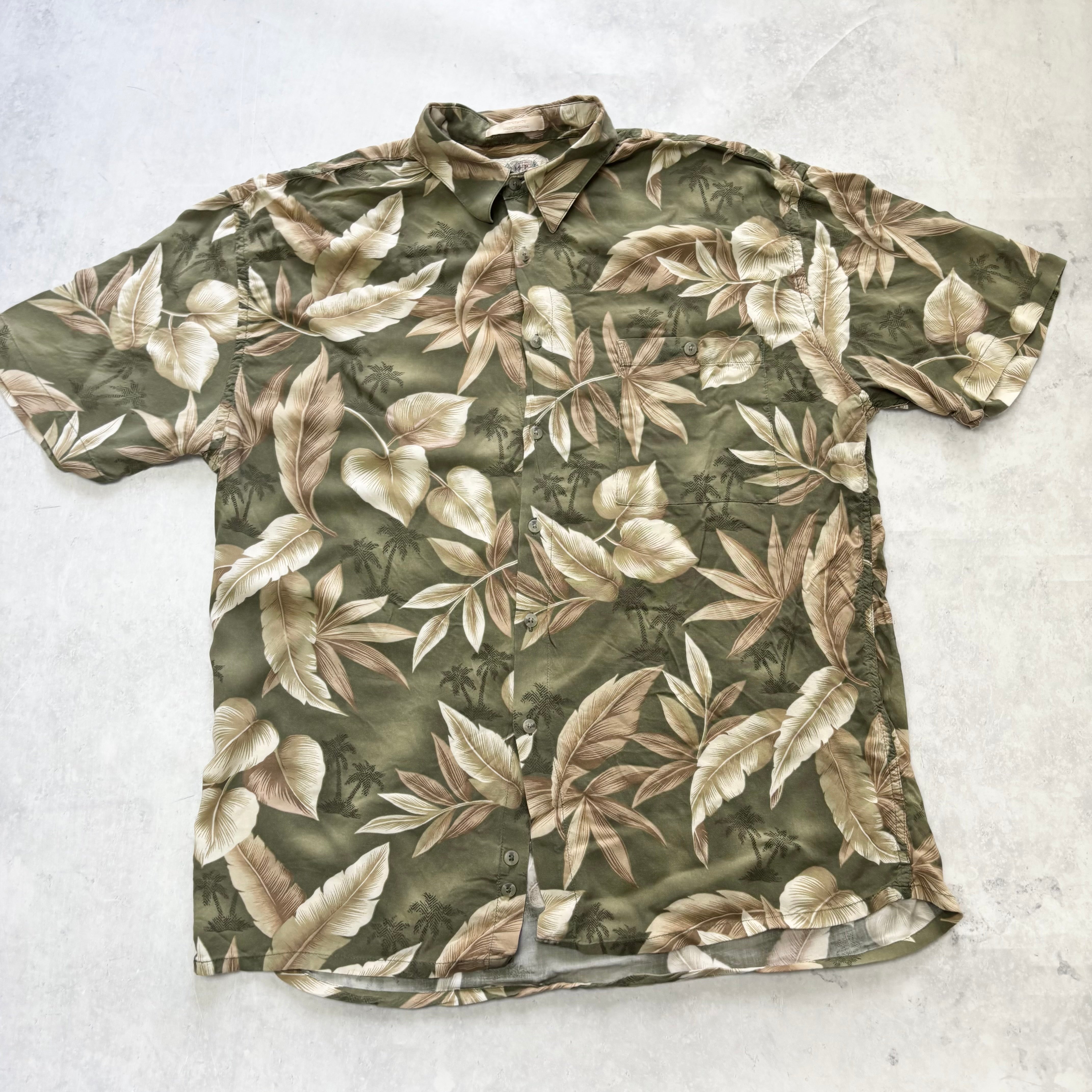 Vintage Hawaiian Shirt Mens Large Green Floral Aloha Short Sleeve Rayon (E)