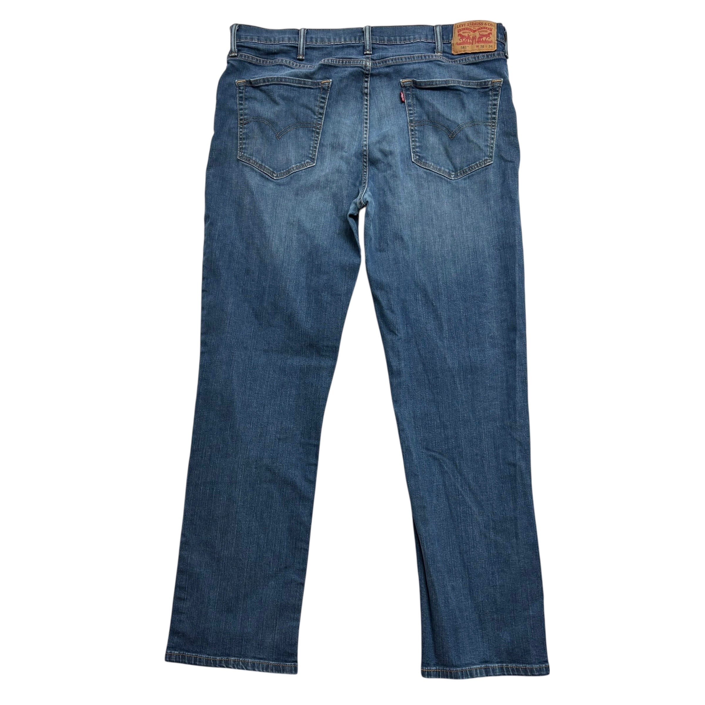 Levis 541 Jeans W38 L31 Mens Dark Blue Athletic Tapered Fit Stretch Denim (E)