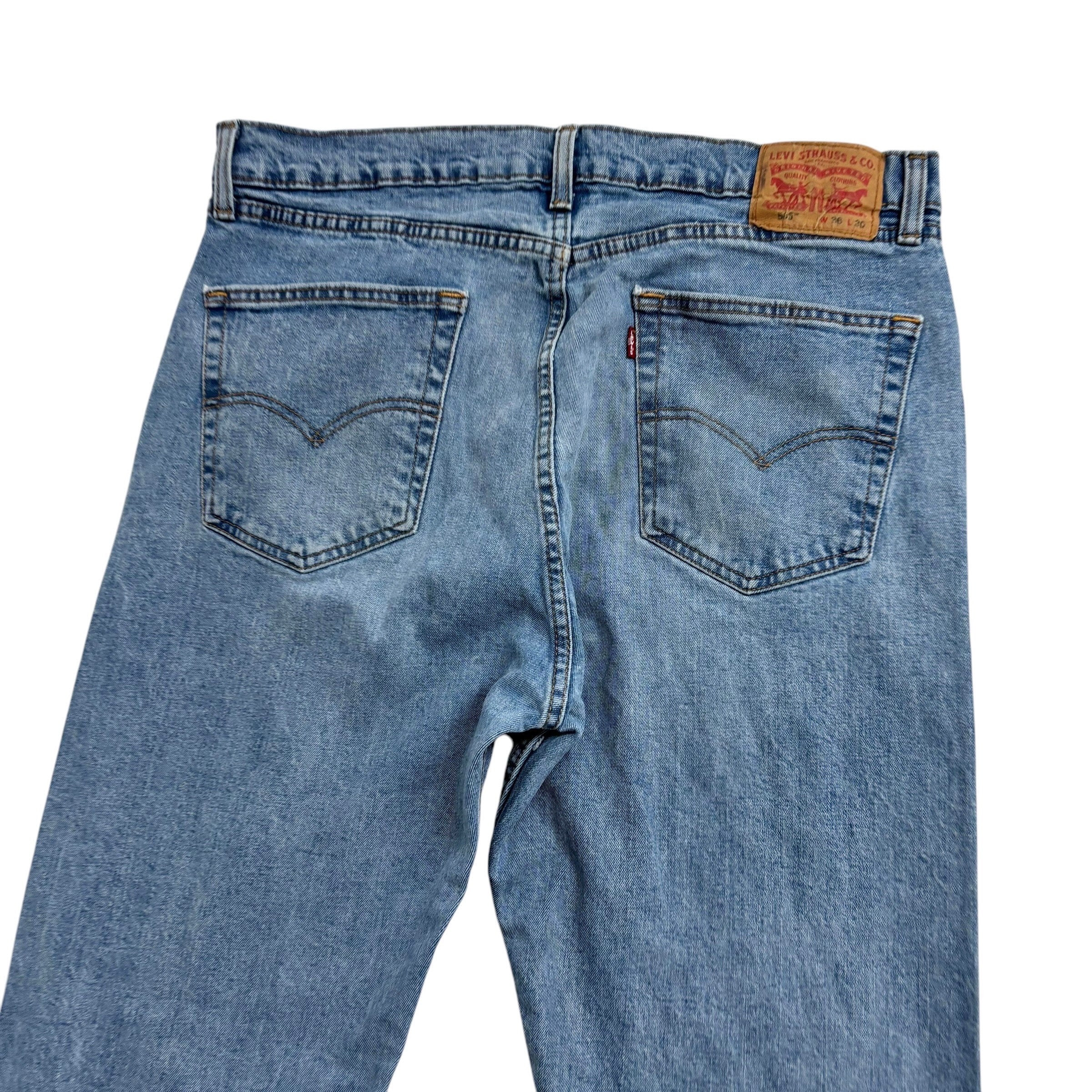 Levis 505 Jeans W36 L30 Mens Light Blue Regular Straight Fit Stretch Denim (E)