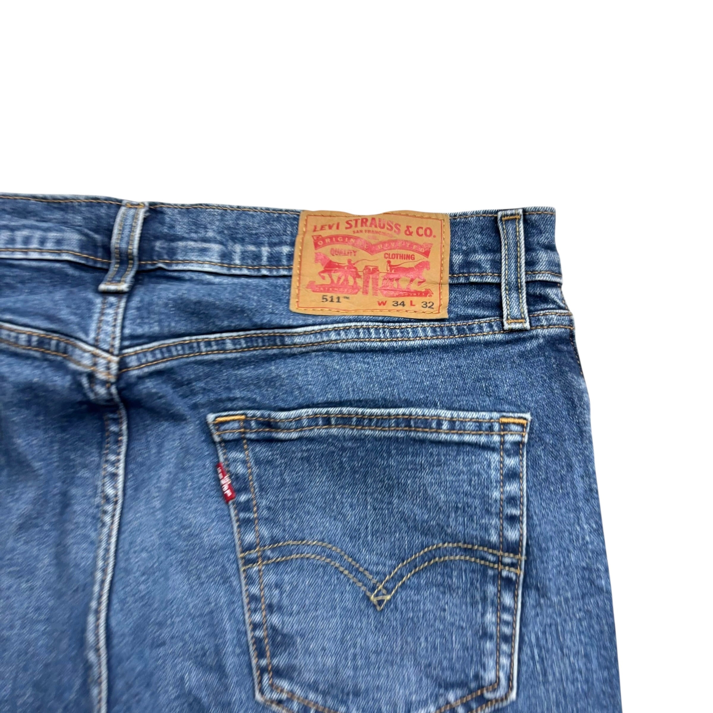 Levis 511 Jeans W34 L32 Mens Mid Blue Slim Fit Stretch Denim (E)