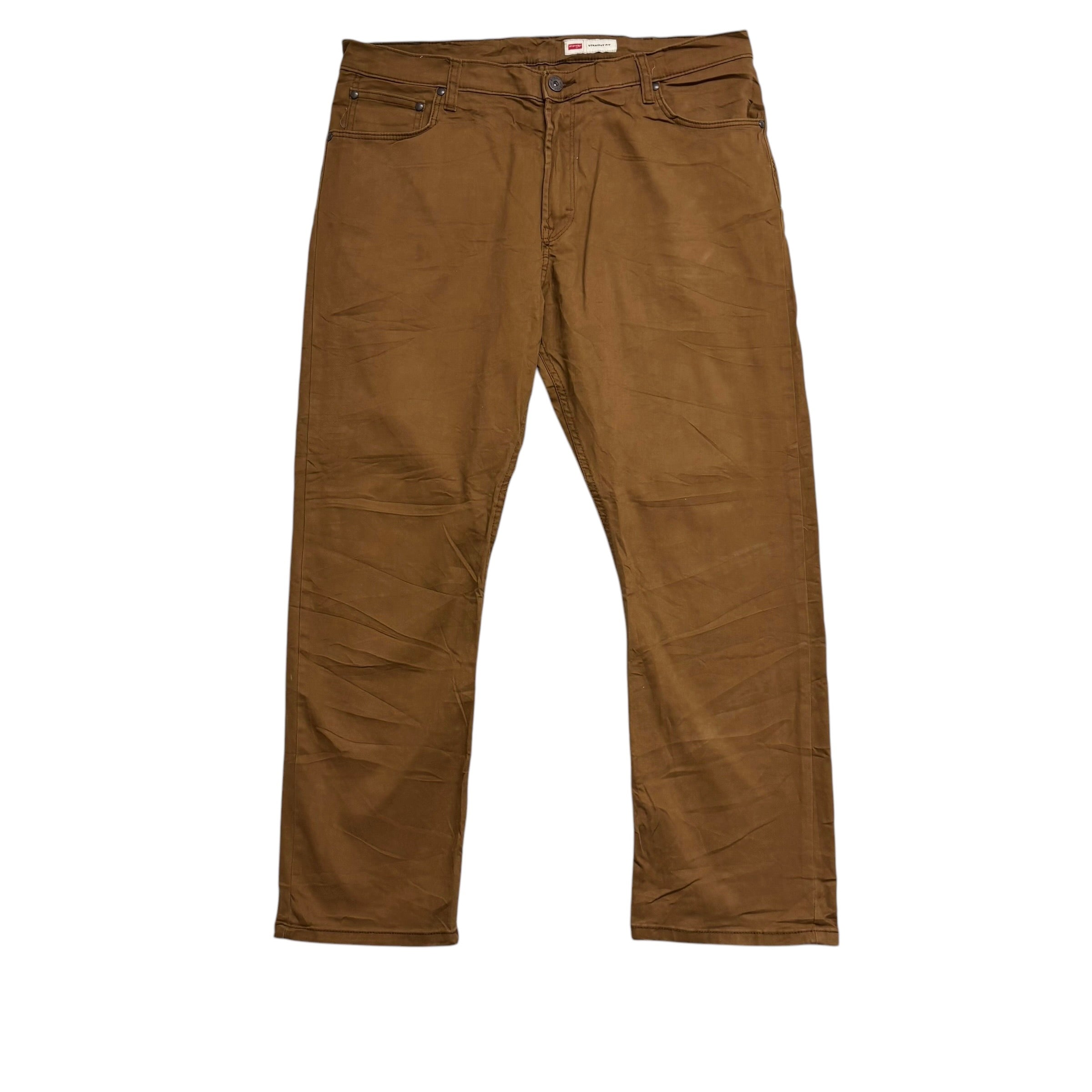 Wrangler Trousers W38 L30 Mens Brown Regular Straight Fit Stretch Cotton Pants (E)