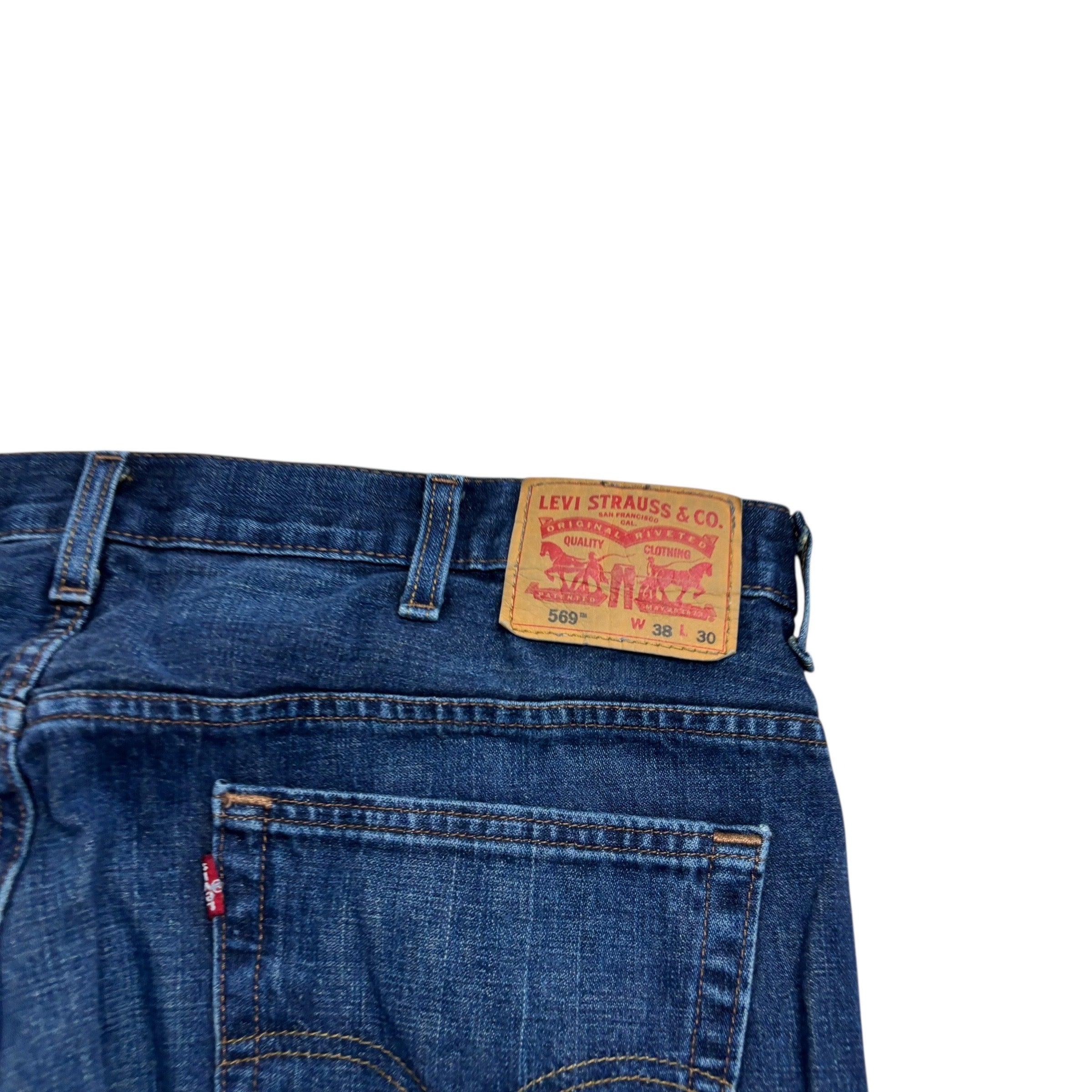 Levis 569 Jeans W38 L30 Mens Dark Blue Baggy Relaxed Straight Fit Denim (E)