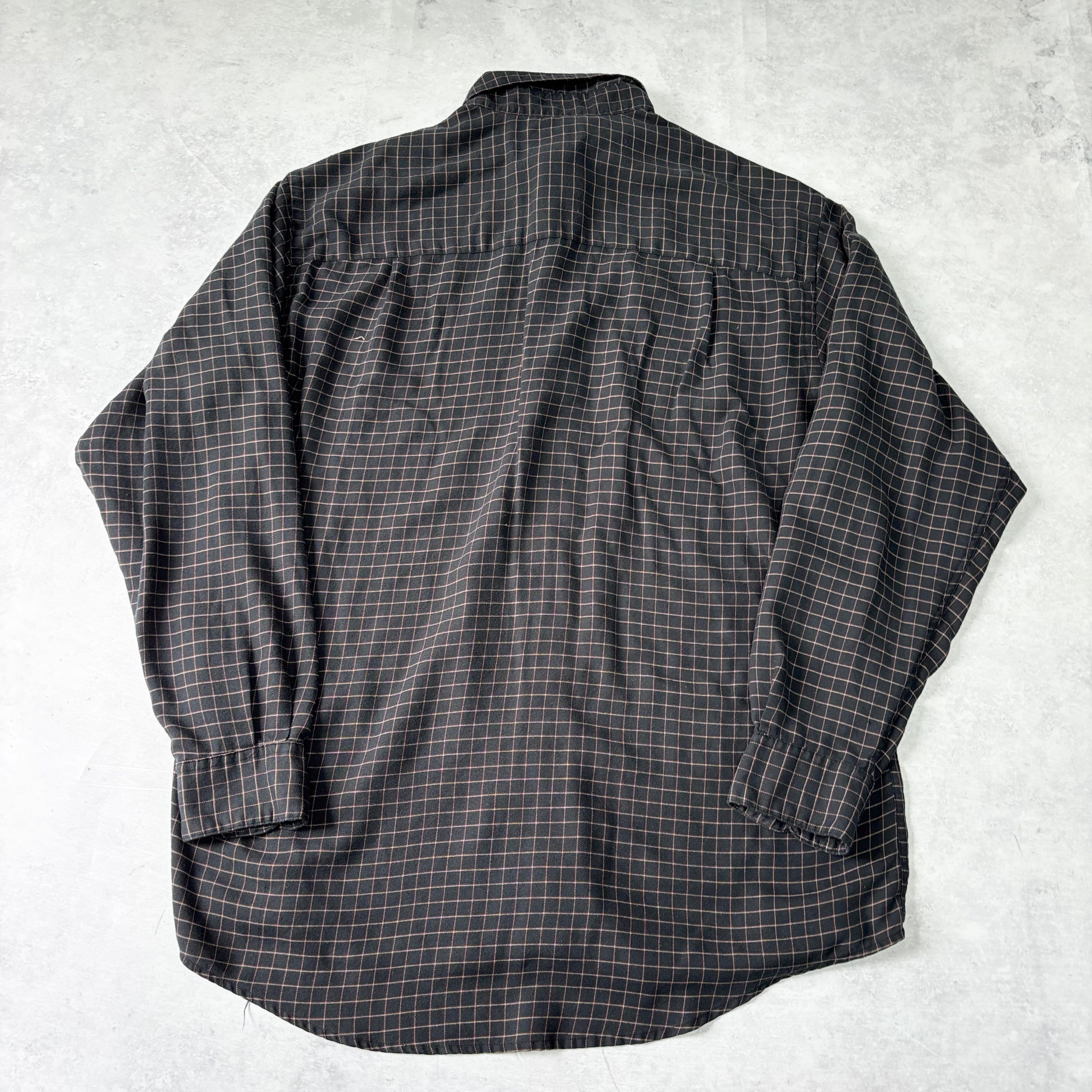 Mens Long Sleeve Shirt Medium Black Check Pattern Rayon Blend (E)
