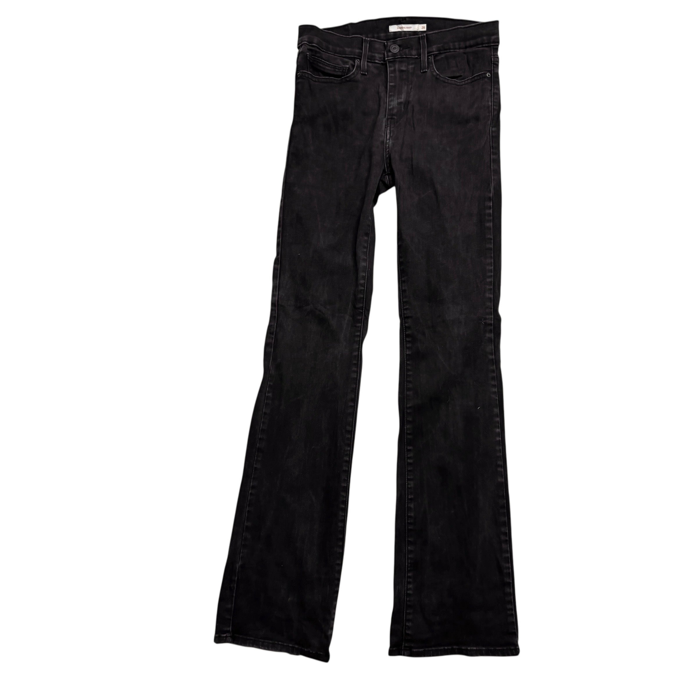 Levis Jeans W27 L32 Womens Slimming Bootcut Black Stretch Denim (E)