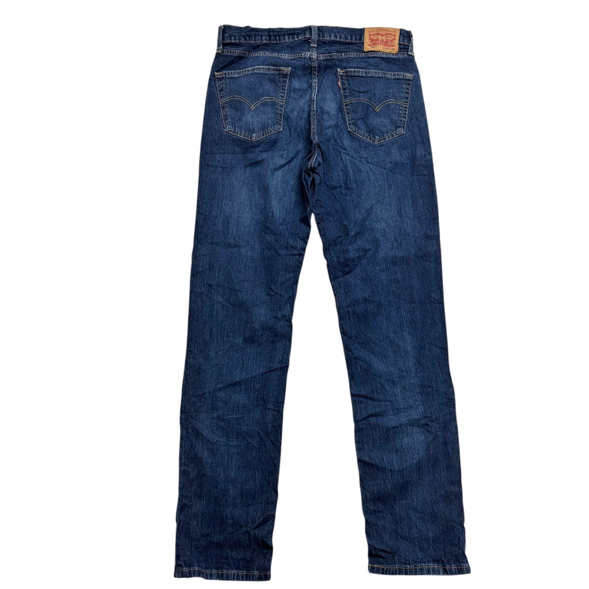 Levis 541 Jeans W35 L36 Mens Dark Blue Athletic Tapered Fit Stretch Denim (E)