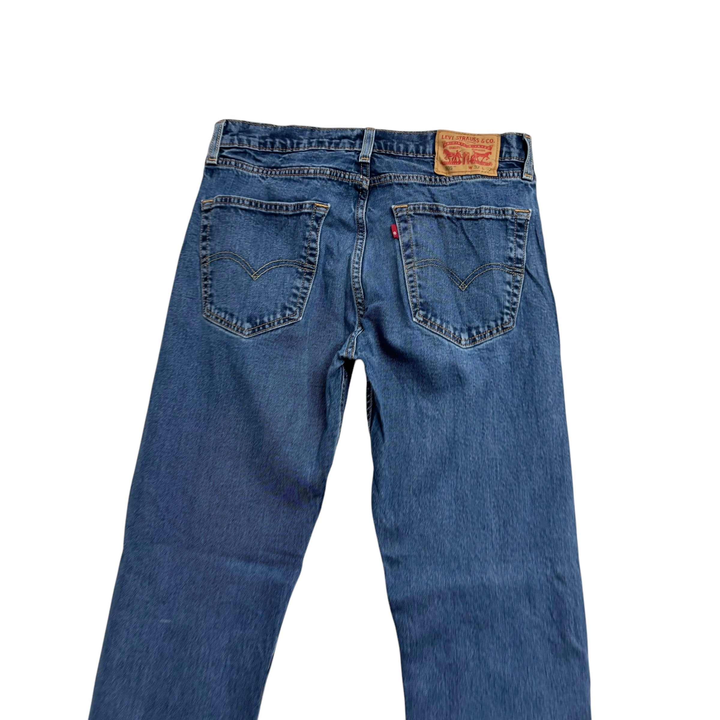 Levis 505 Jeans W32 L32 Mens Mid Blue Regular Straight Fit Stretch Denim