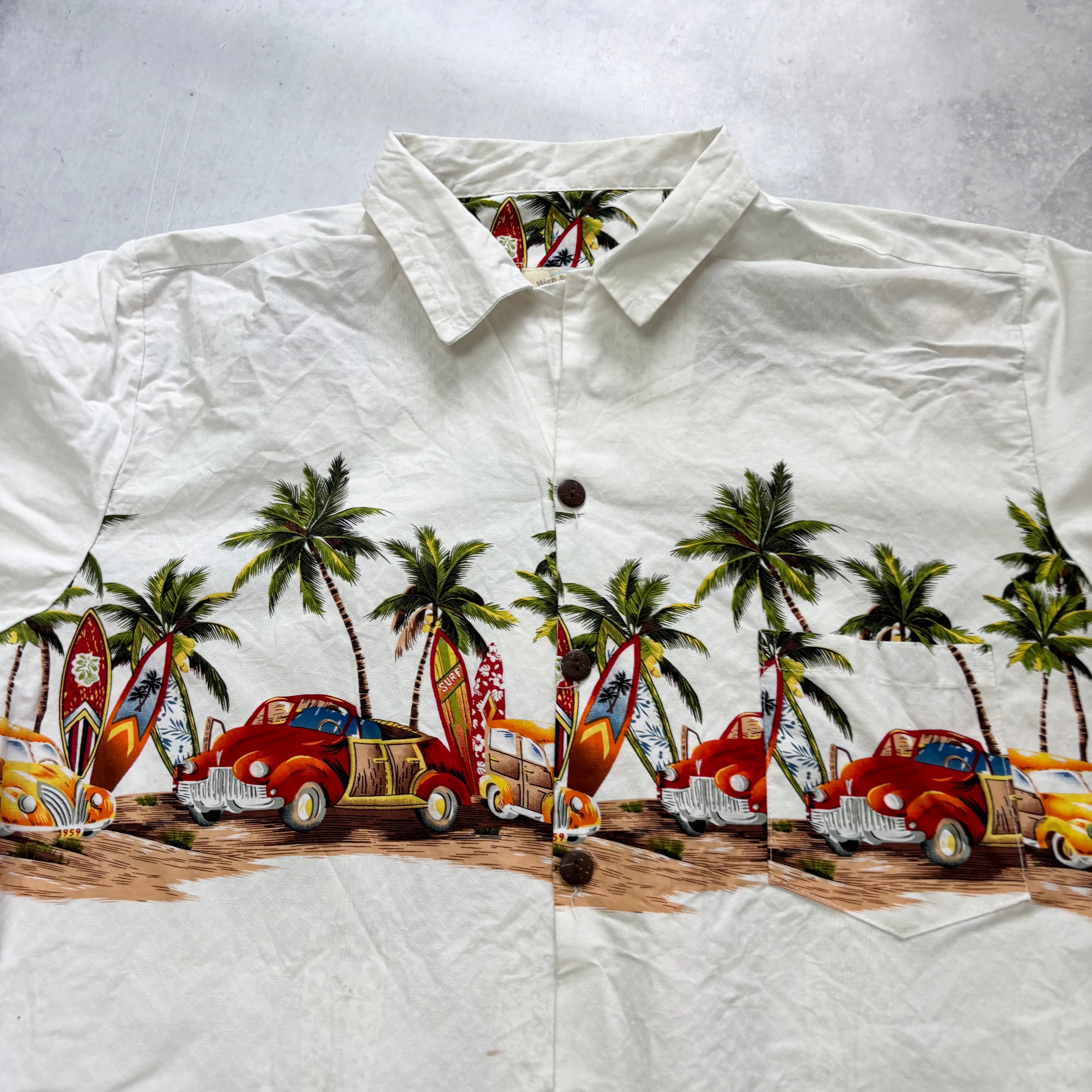 Vintage Hawaiian Shirt Mens XL White Floral Aloha Short Sleeve Cotton (F)