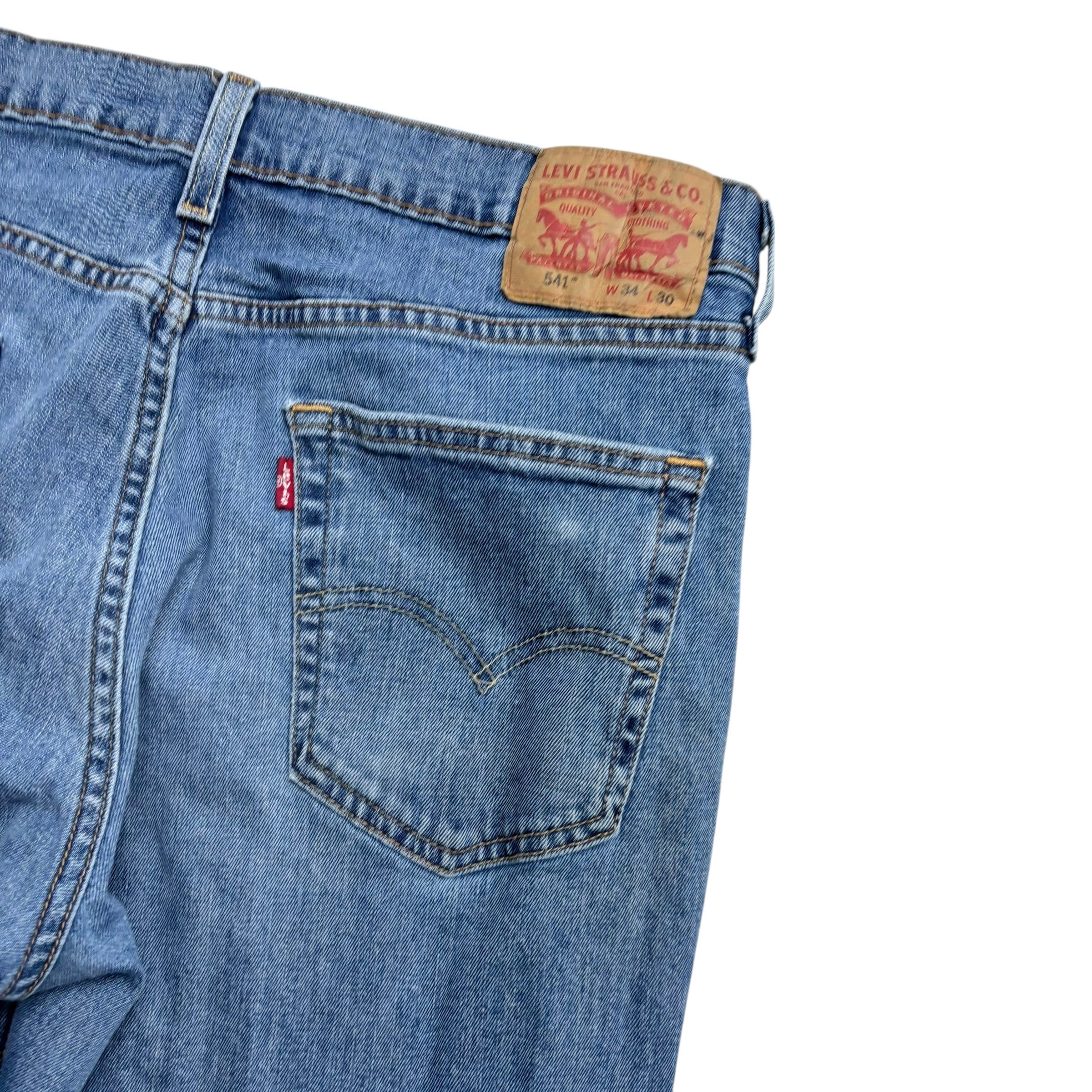 Levis 541 Jeans W34 L29 Mens Mid Blue Athletic Tapered Fit Stretch Denim