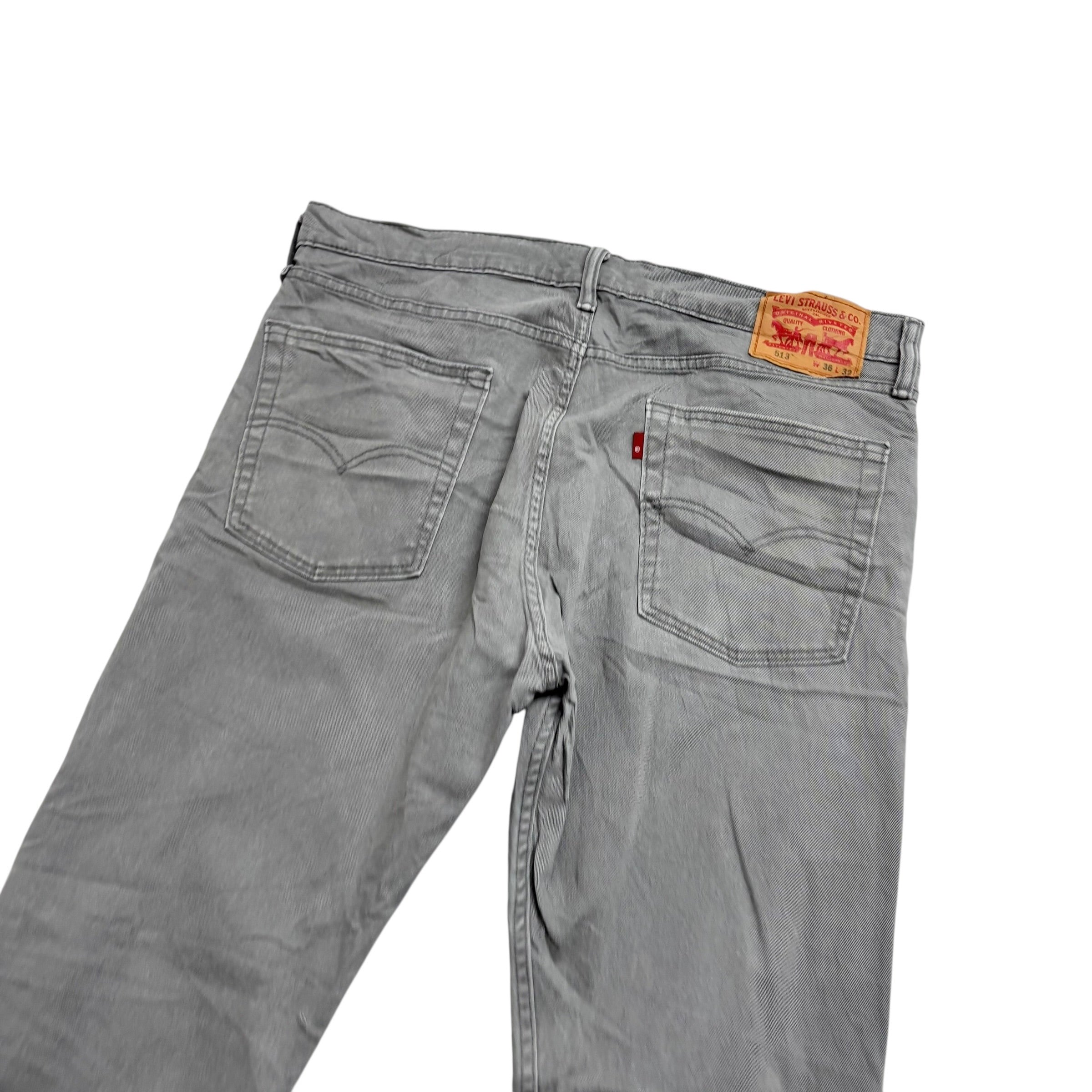 Levis 513 Jeans W36 L32 Mens Grey Slim Straight Fit Stretch Denim