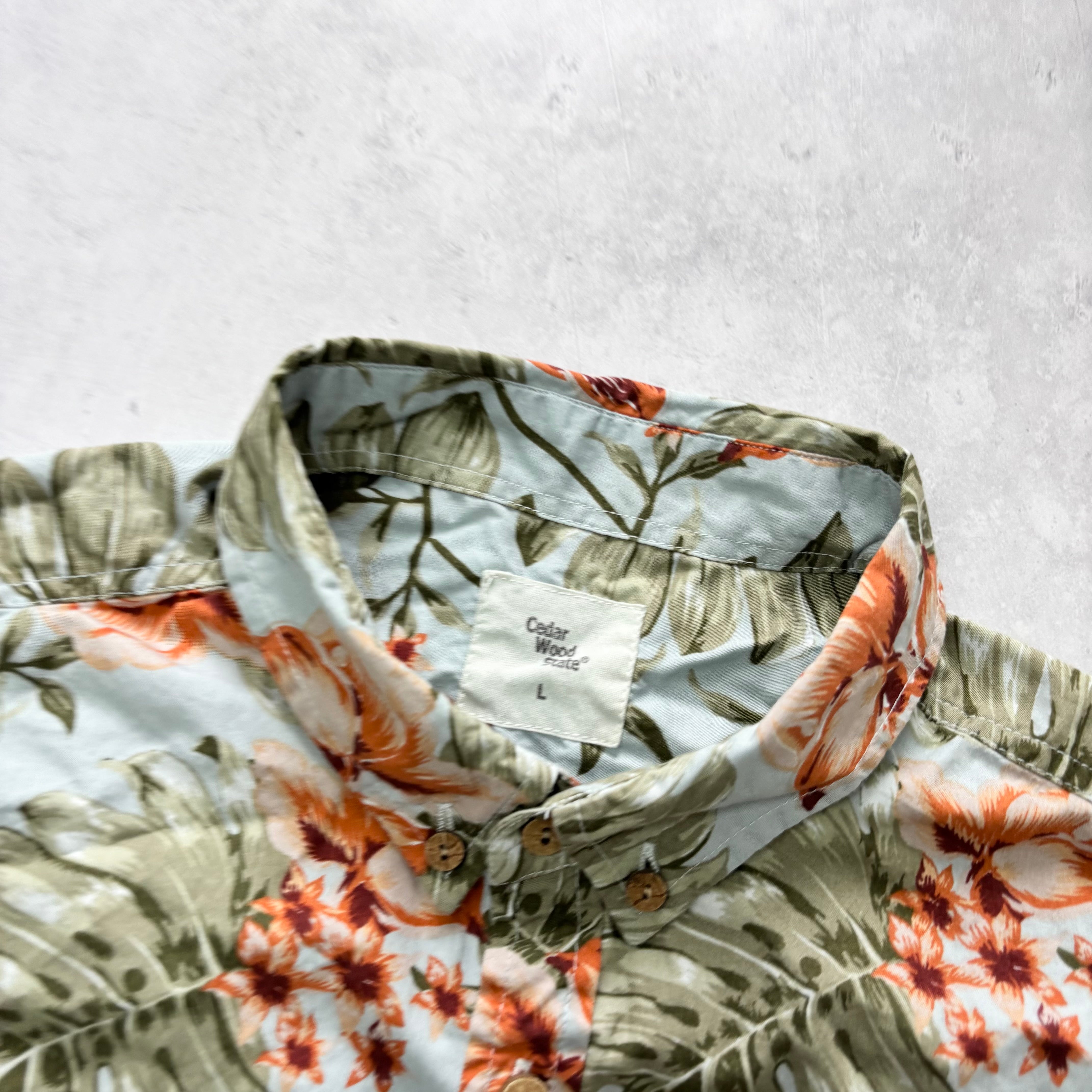 Hawaiian Shirt Womens Large Blue Floral Aloha Short Sleeve Cotton (E)