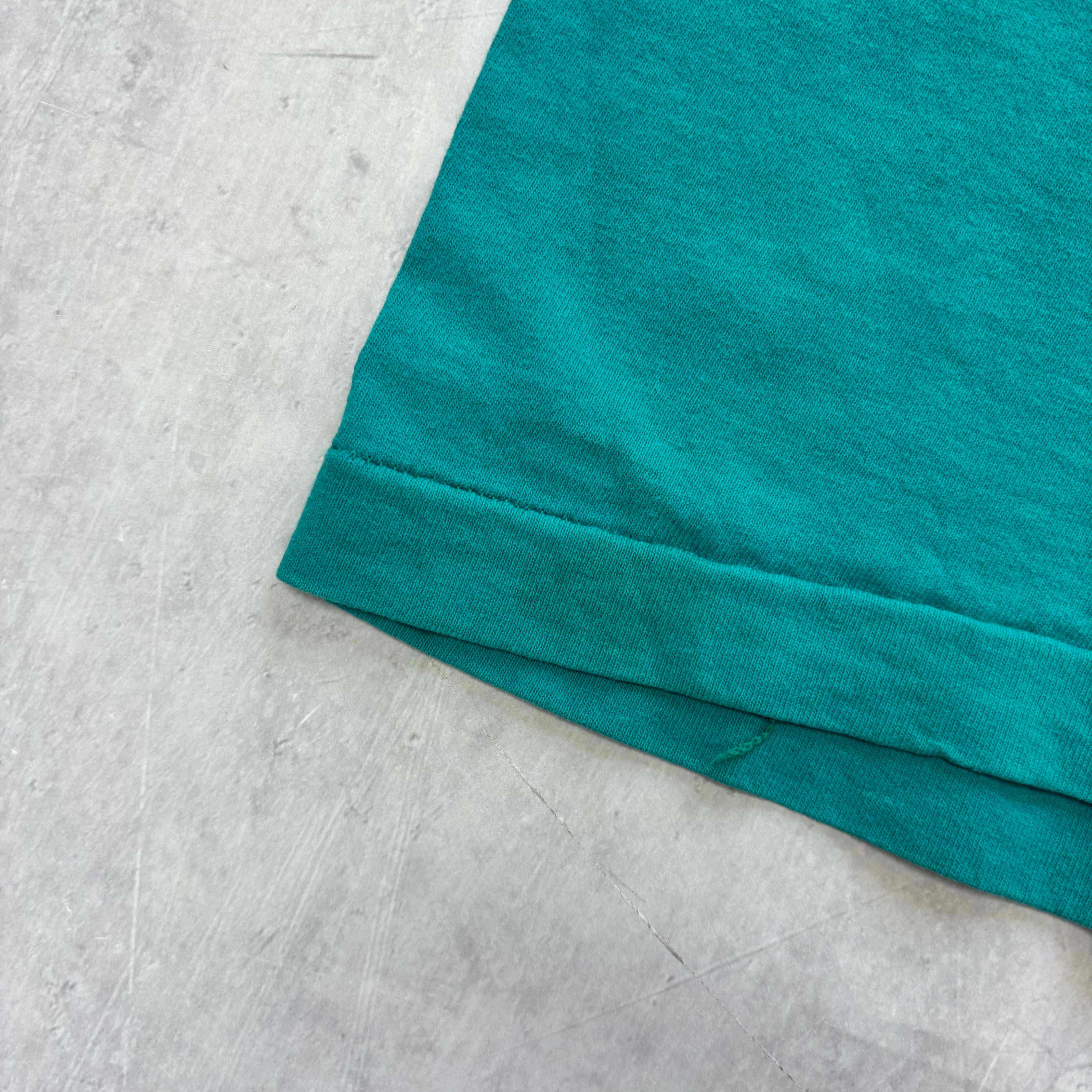 Vintage T Shirt Mens Medium Turquoise Blue Single Stitch Graphic Print 90s (E)