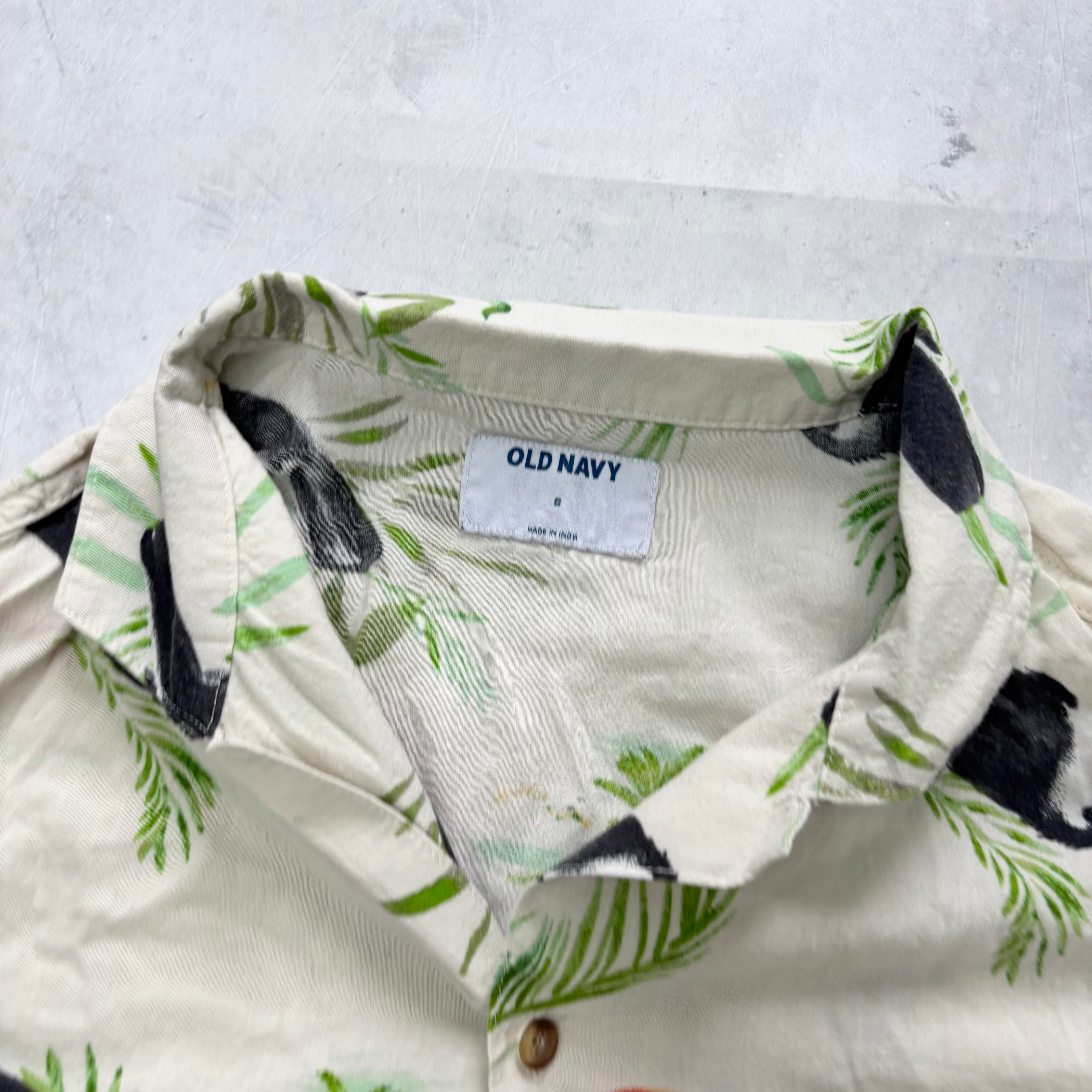 Old Navy Hawaiian Shirt Mens Small Cream Floral Aloha Short Sleeve Cotton (E)