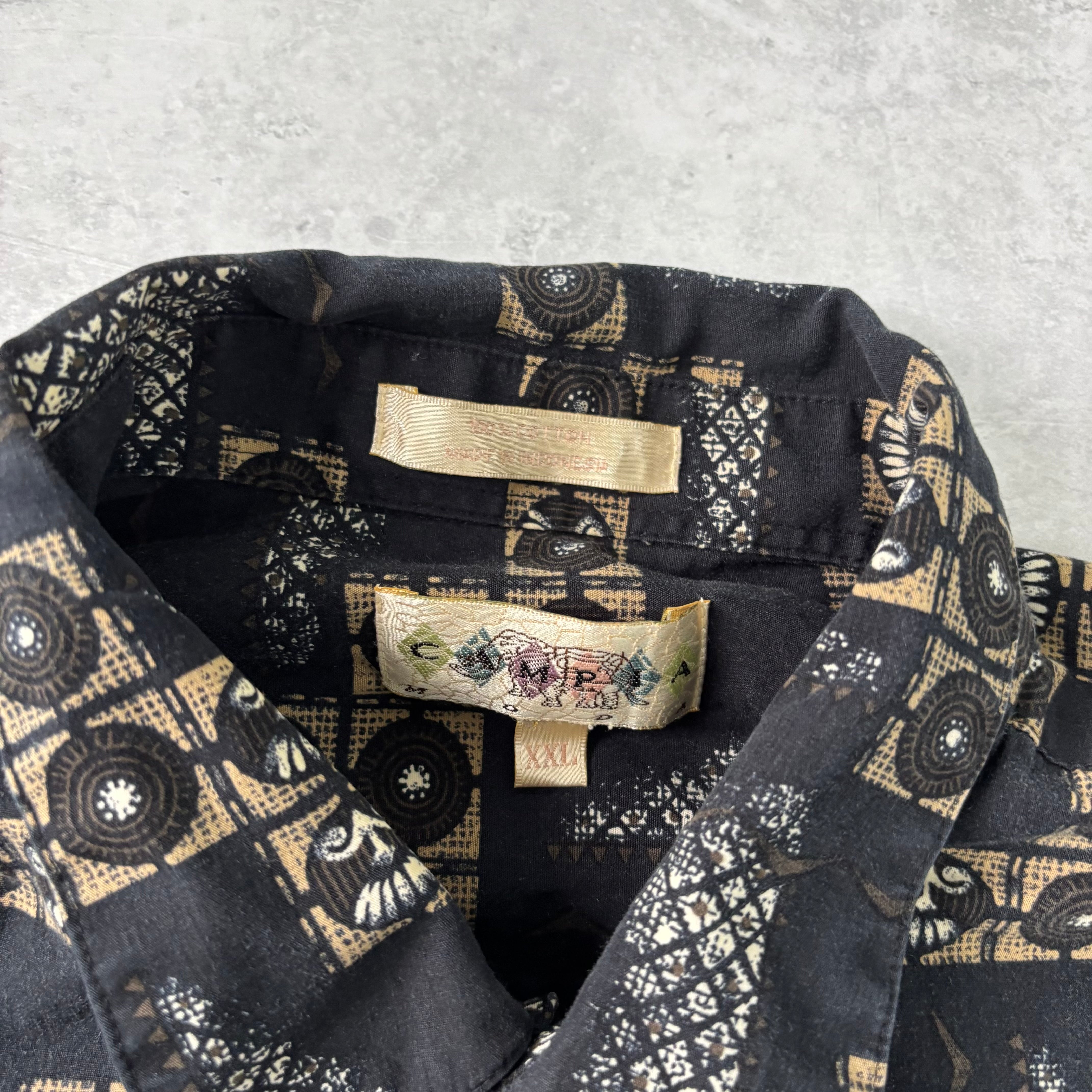 Vintage Hawaiian Shirt Mens XXL Black Floral Short Sleeve Campia Cotton (E)