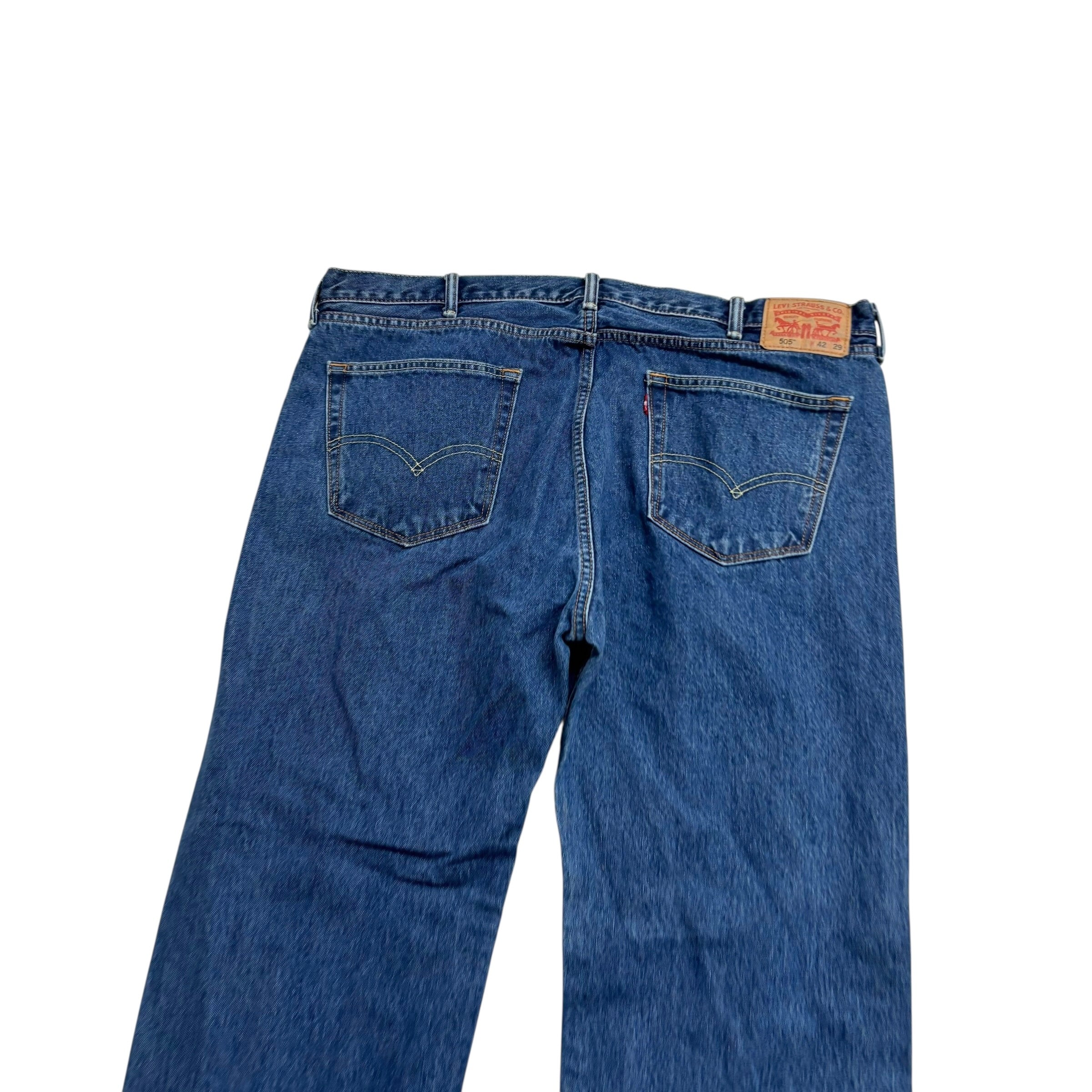 Levis 505 Jeans W42 L29 Mens Mid Blue Regular Straight Fit Denim (E)