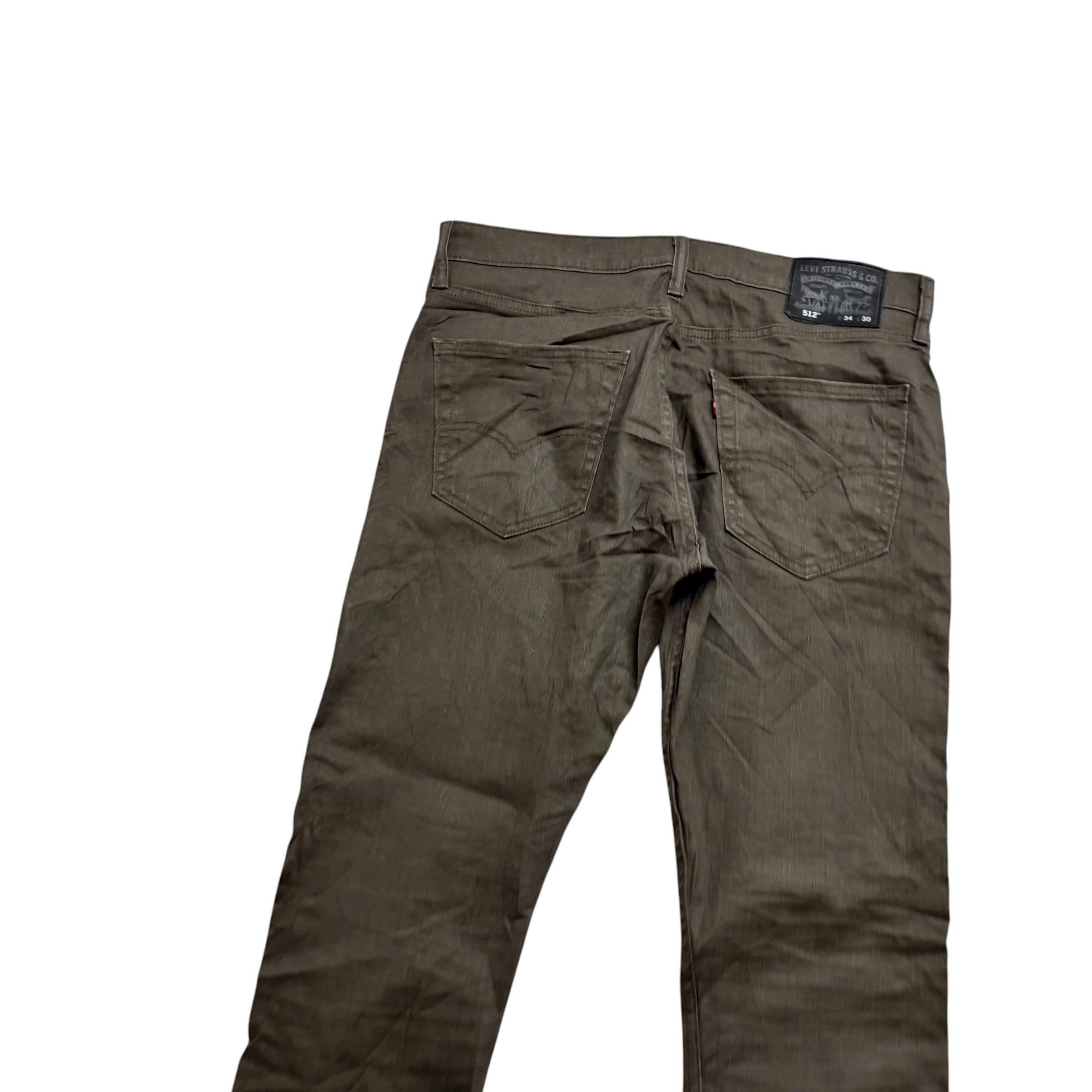 Levis 512 Jeans W34 L30 Mens Olive Green Waxed Slim Tapered Fit Stretch Denim (E)