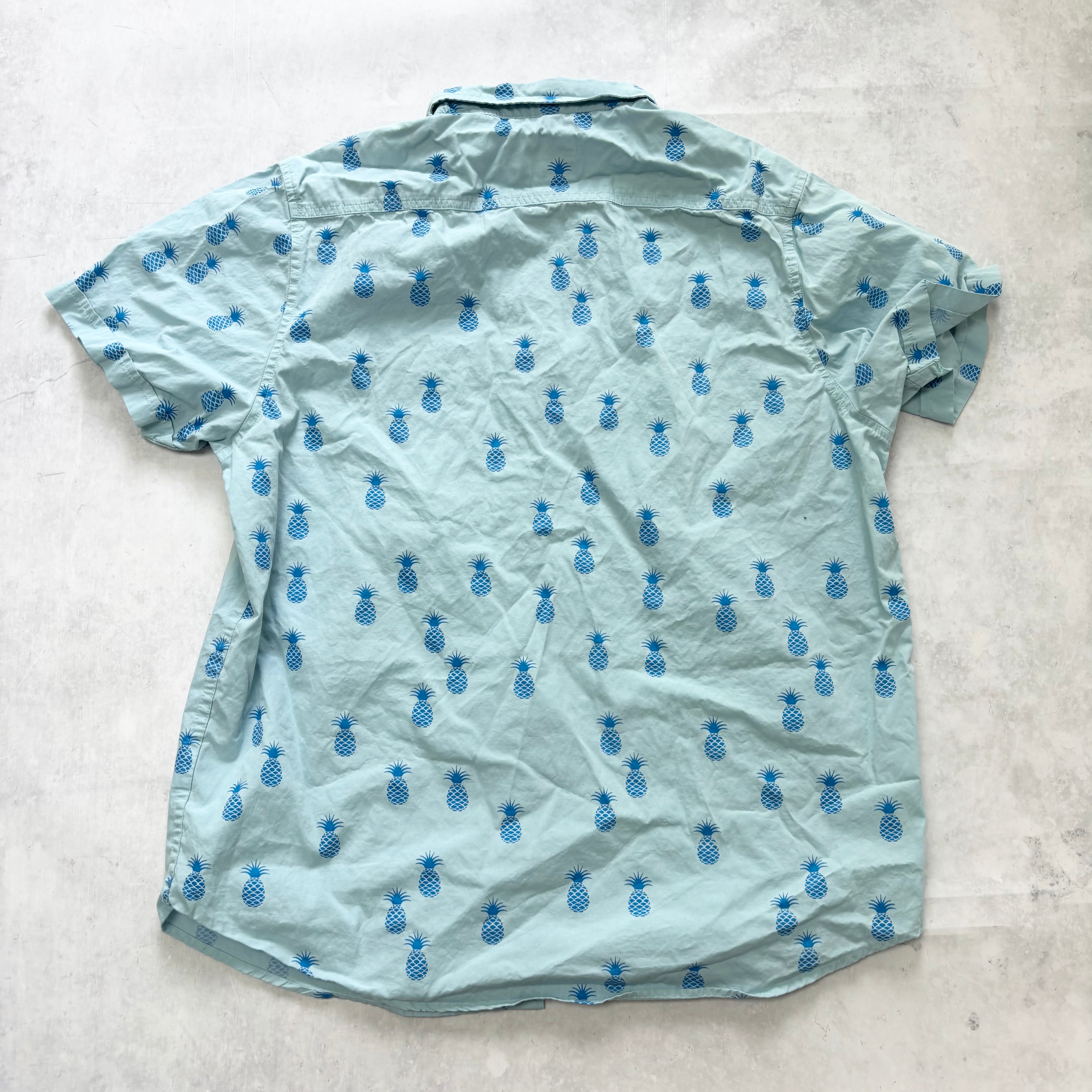 Hawaiian Shirt Mens Large Blue Floral Aloha Short Sleeve Cotton Funky (E)