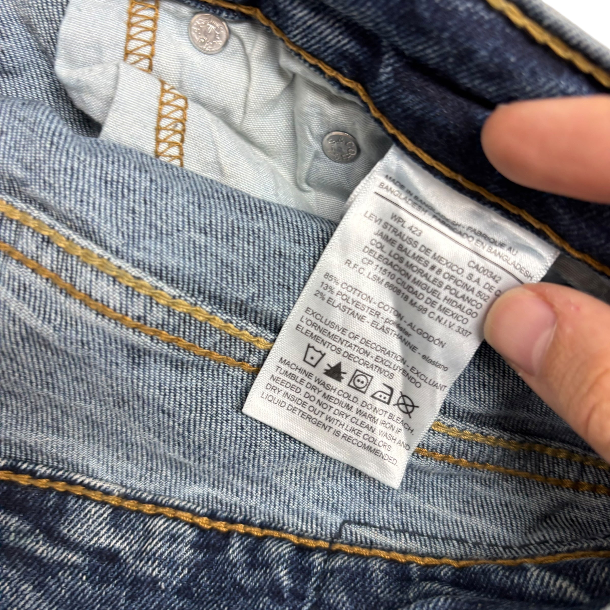 Levis Denizen Jeans W34 L32 Mens Mid Blue Slim Straight Fit Stretch Denim (E)