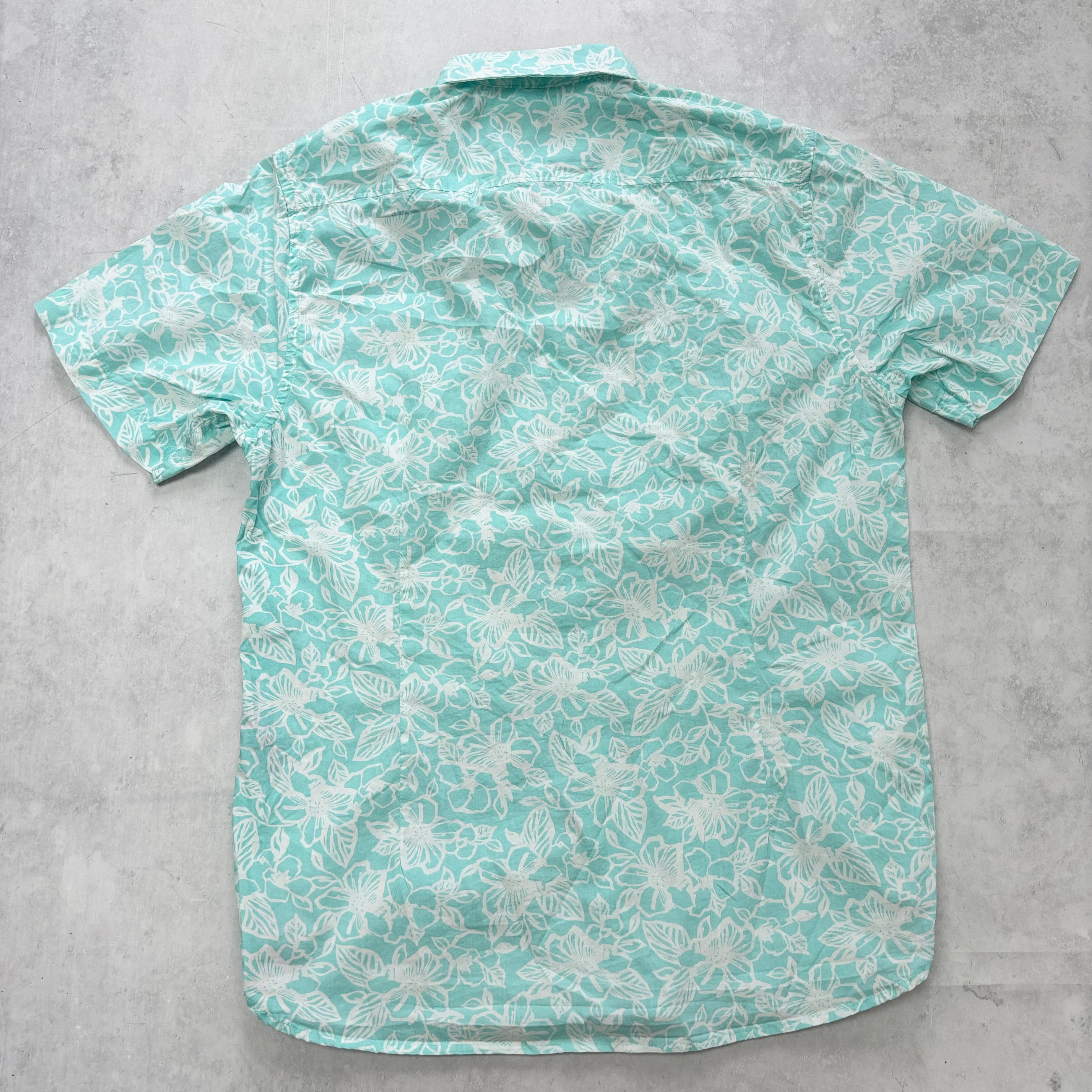 Hawaiian Shirt Mens Large Blue Slim Fit Short Sleeve Cotton (E)