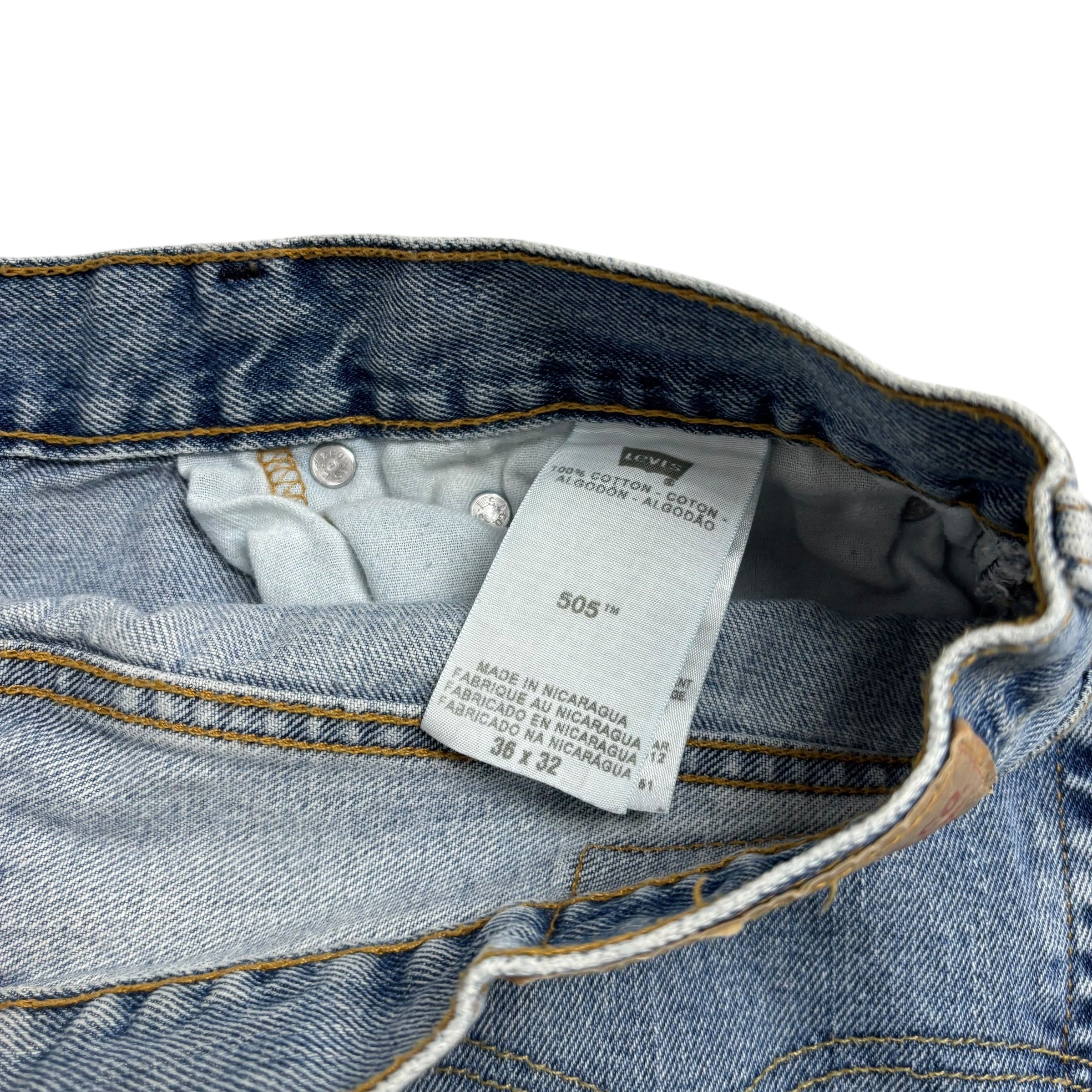 Levis 505 Jeans W36 L32 Mens Light Blue Regular Straight Fit Vintage Denim (E)