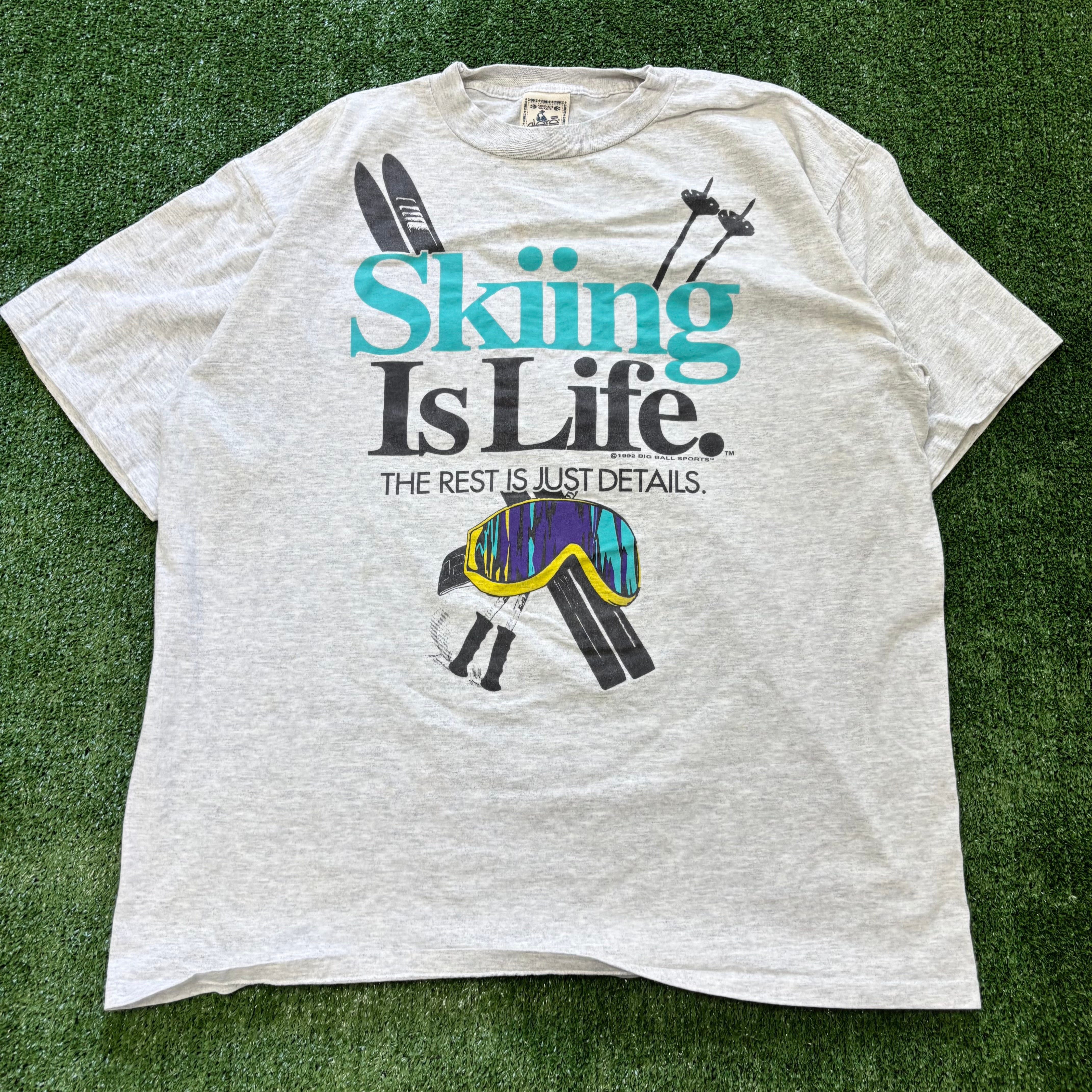 Vintage T Shirt Mens XL Grey Single Stitch Graphic Print 90s USA Skiing