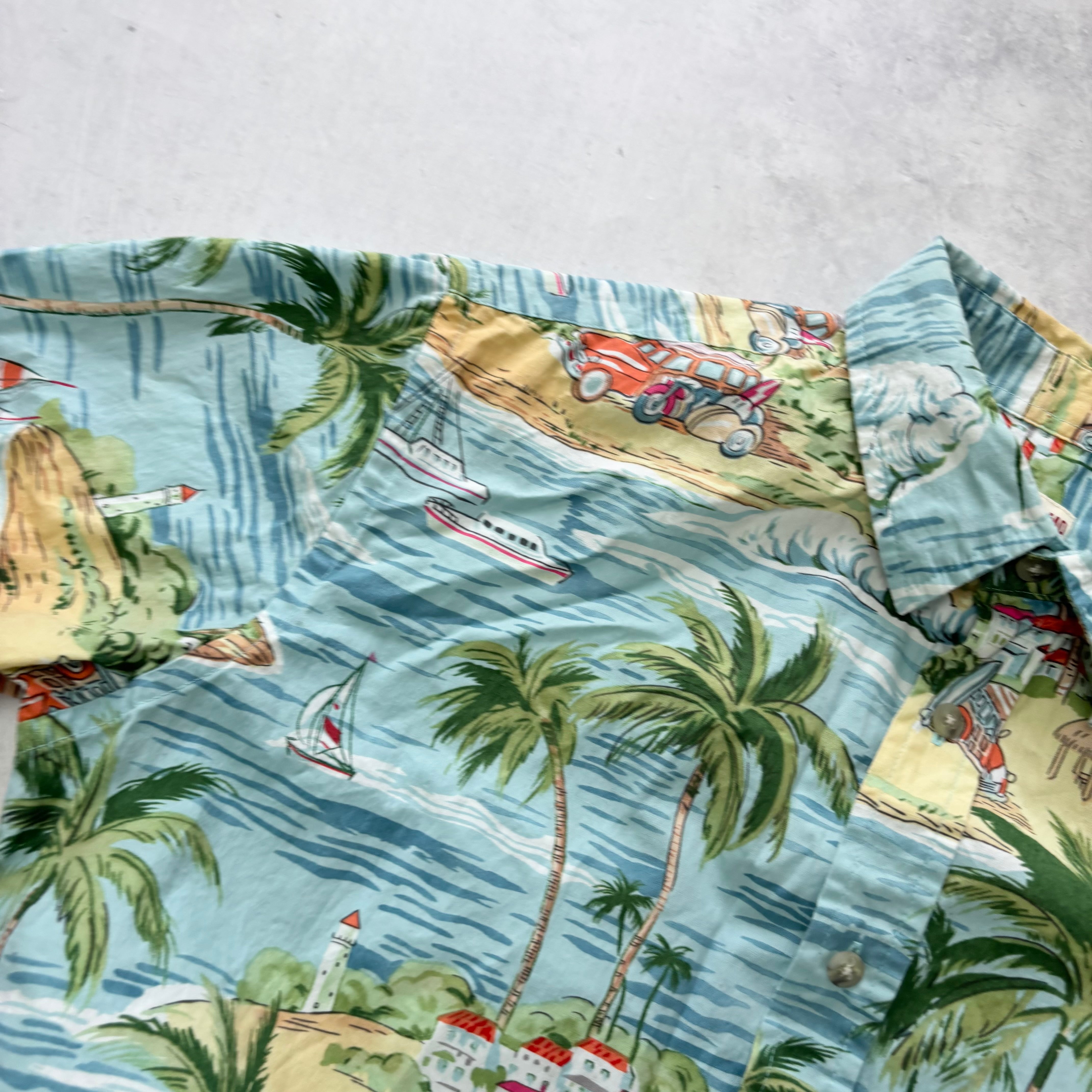 Hawaiian Shirt Mens Medium Blue Floral Aloha Short Sleeve Athletic Fit (E)