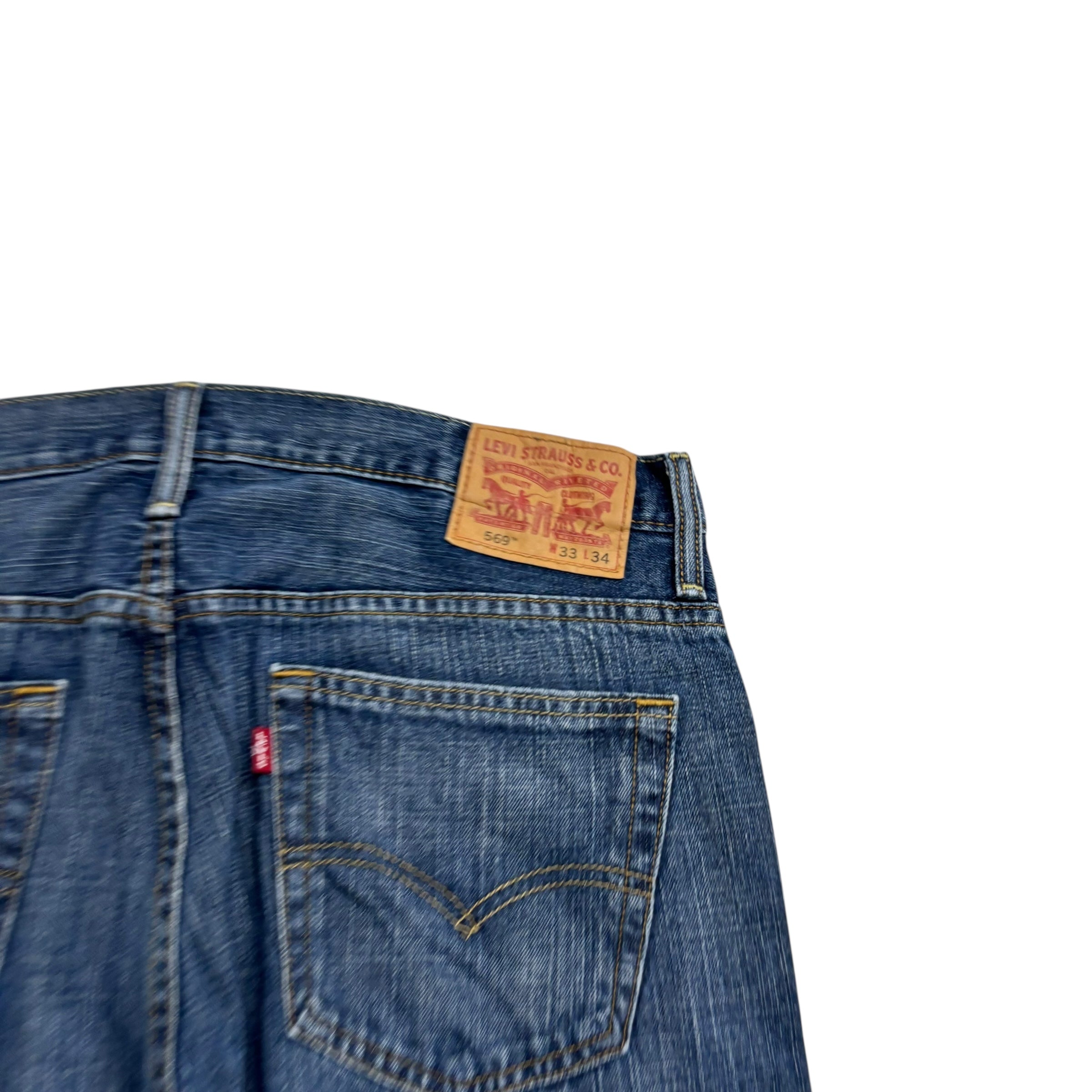 Levis 569 Jeans W33 L34 Mens Dark Blue Baggy Relaxed Straight Fit Denim (E)