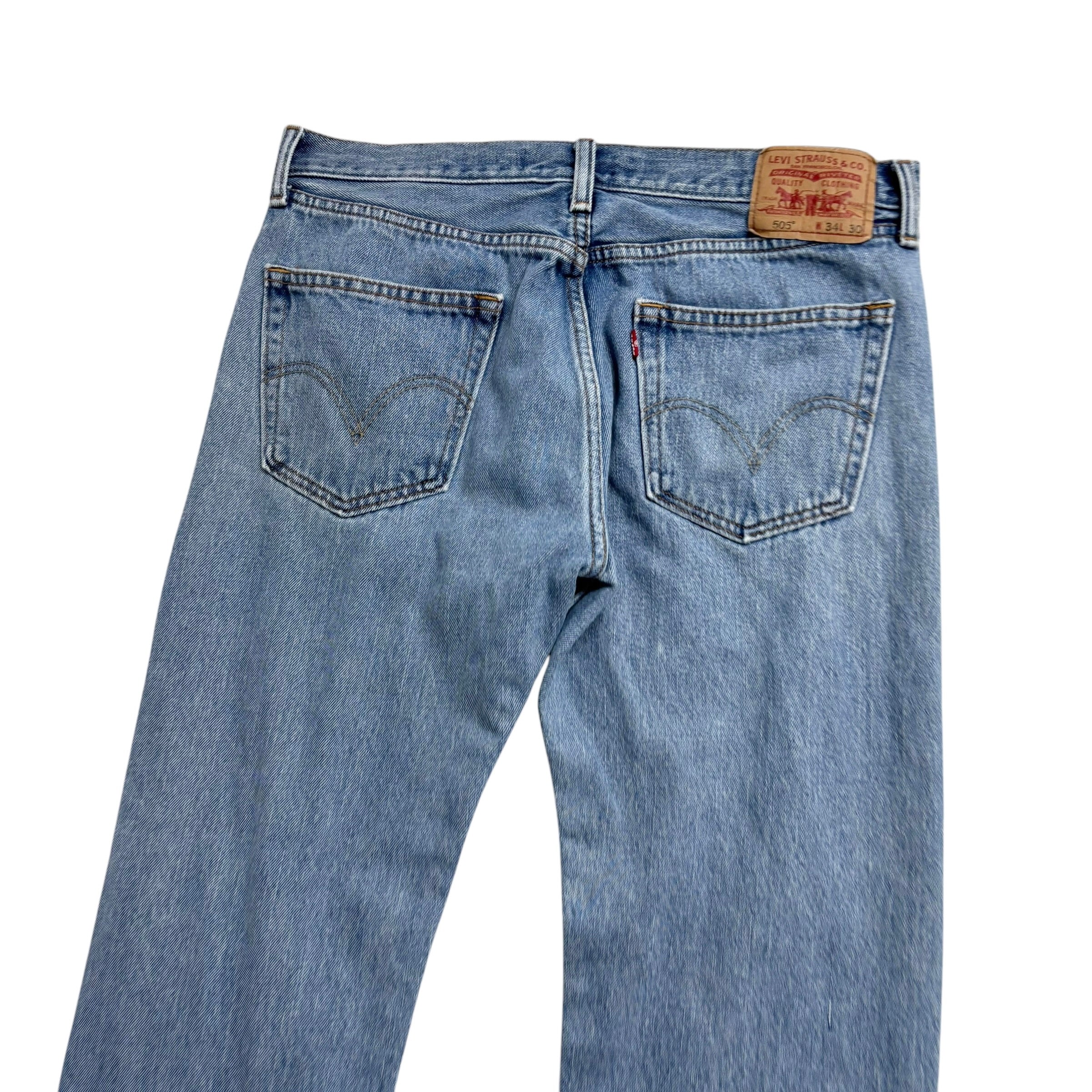 Levis 505 Jeans W34 L30 Mens Light Blue Regular Straight Fit Vintage Denim