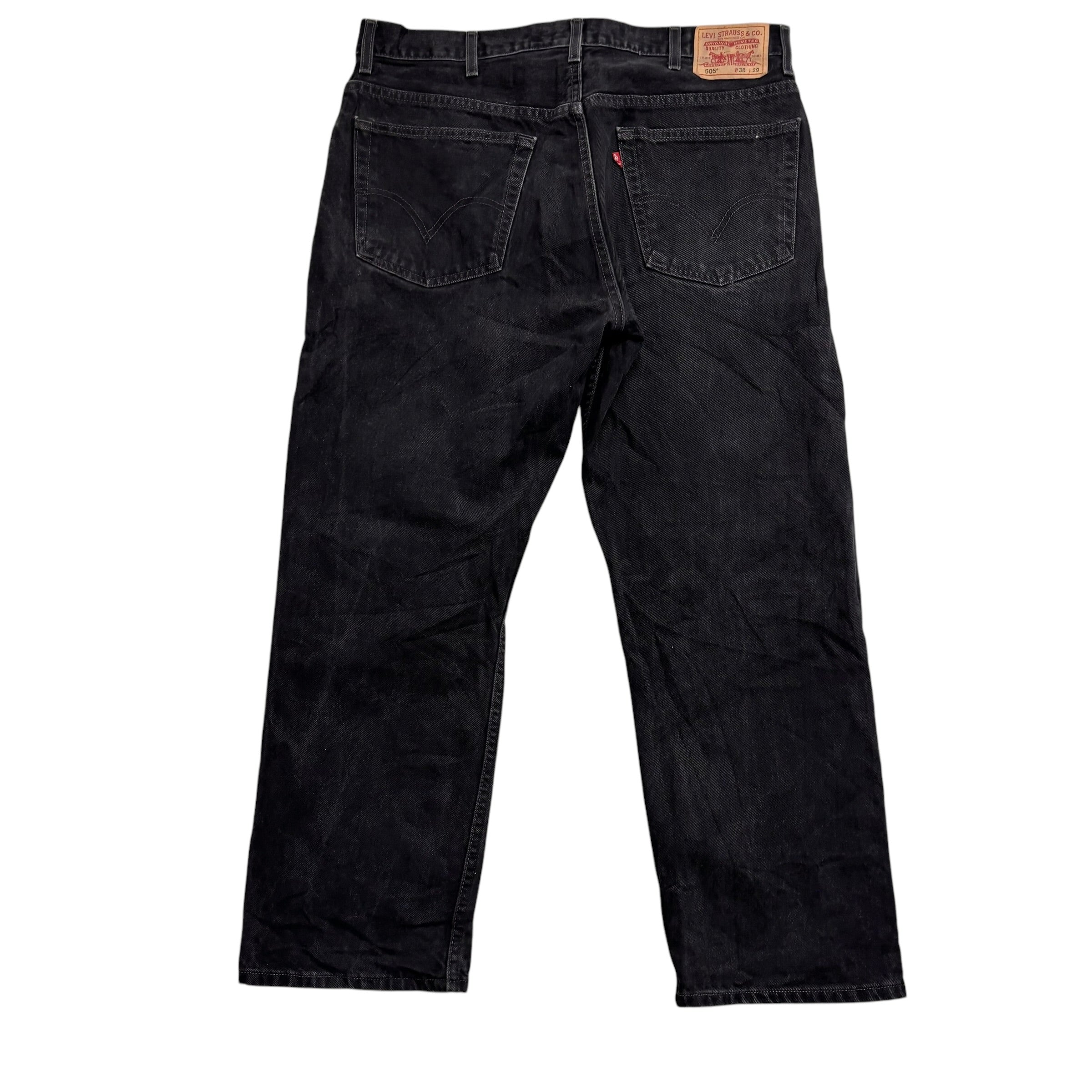 Levis 505 Jeans W38 L29 Mens Black Regular Straight Fit Vintage Denim (E)