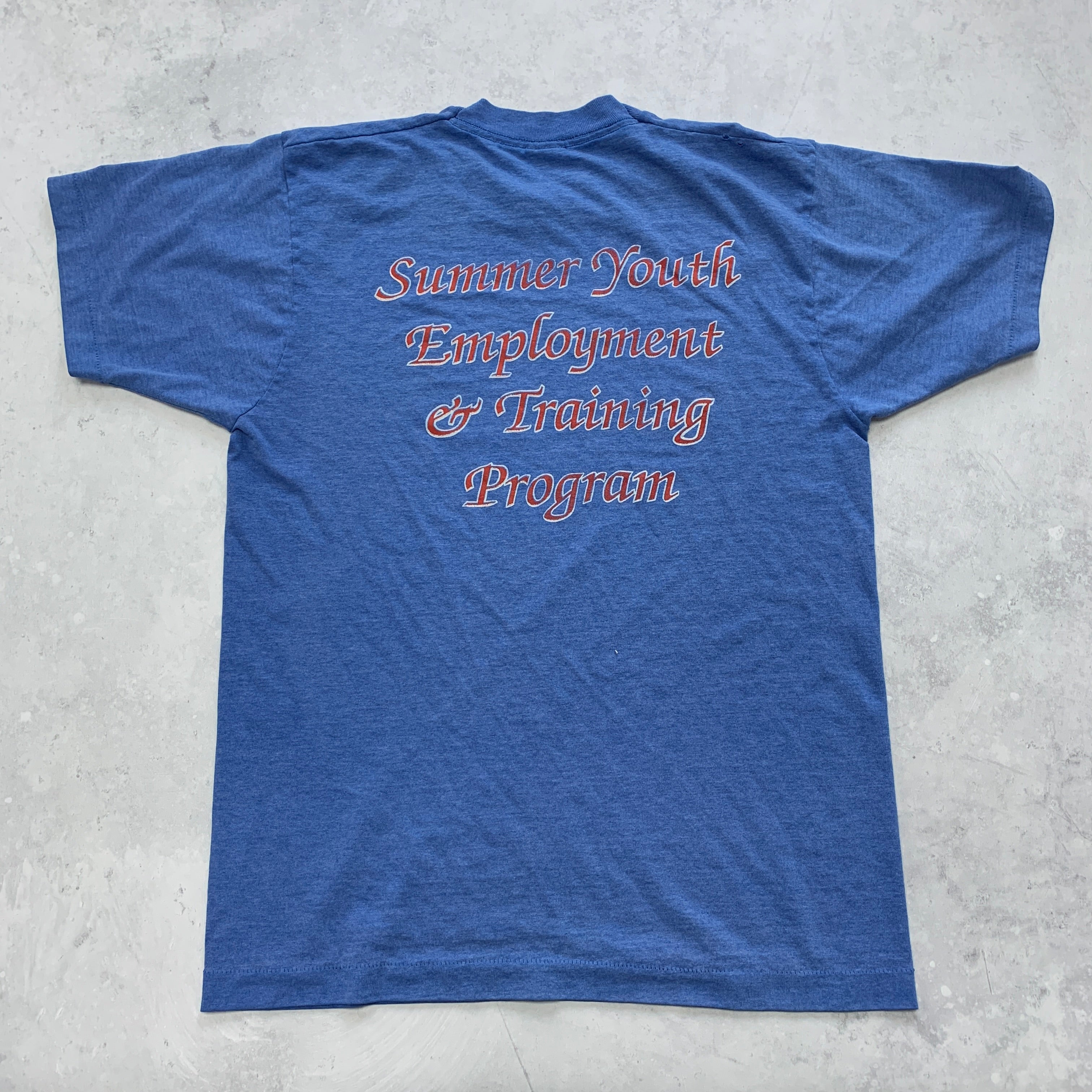 Vintage T Shirt Mens Medium Blue Single Stitch Graphic Print 90s USA College