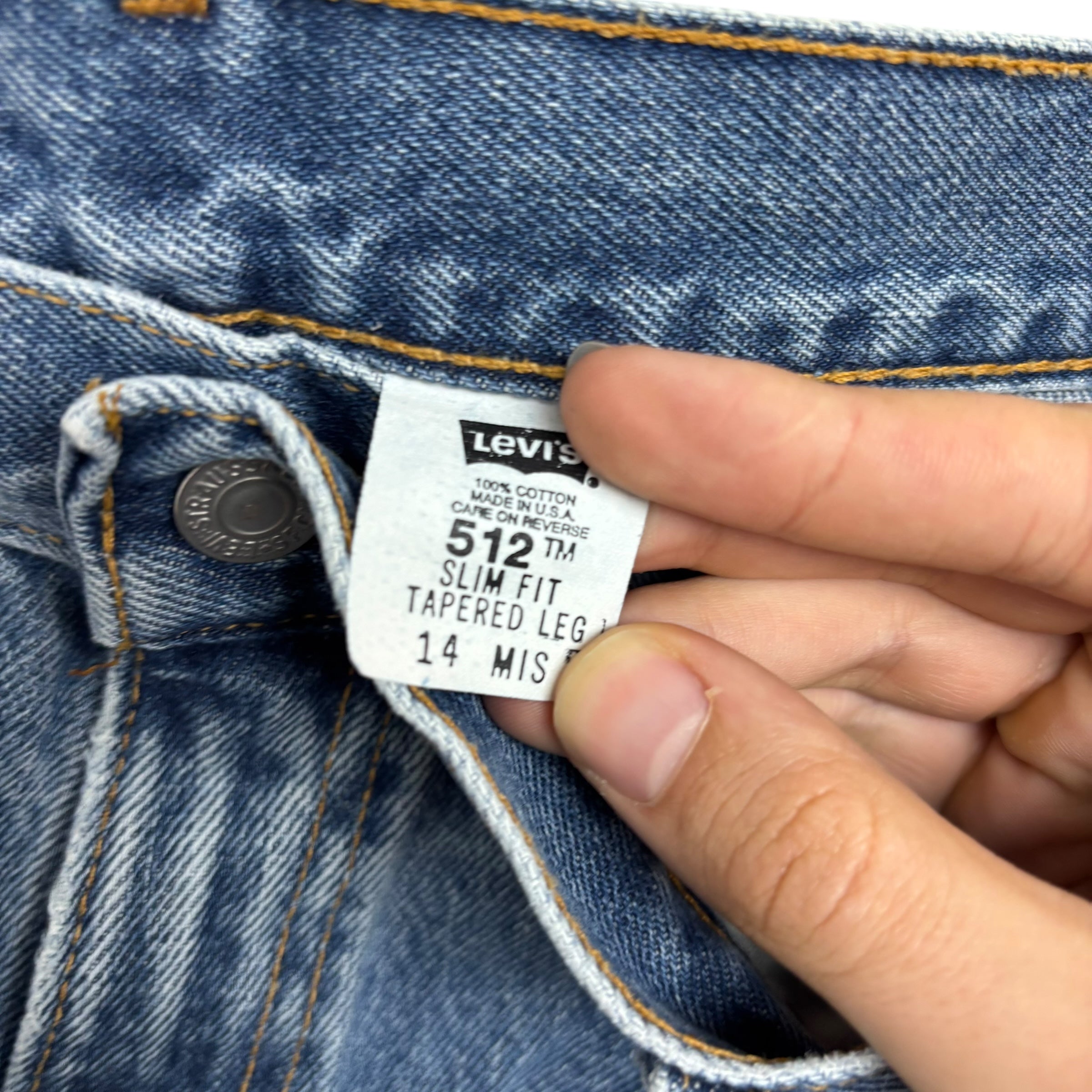 Levis 512 Jeans W32 L33 Womens Mid Blue Slim Tapered Made In USA Vintage (E)