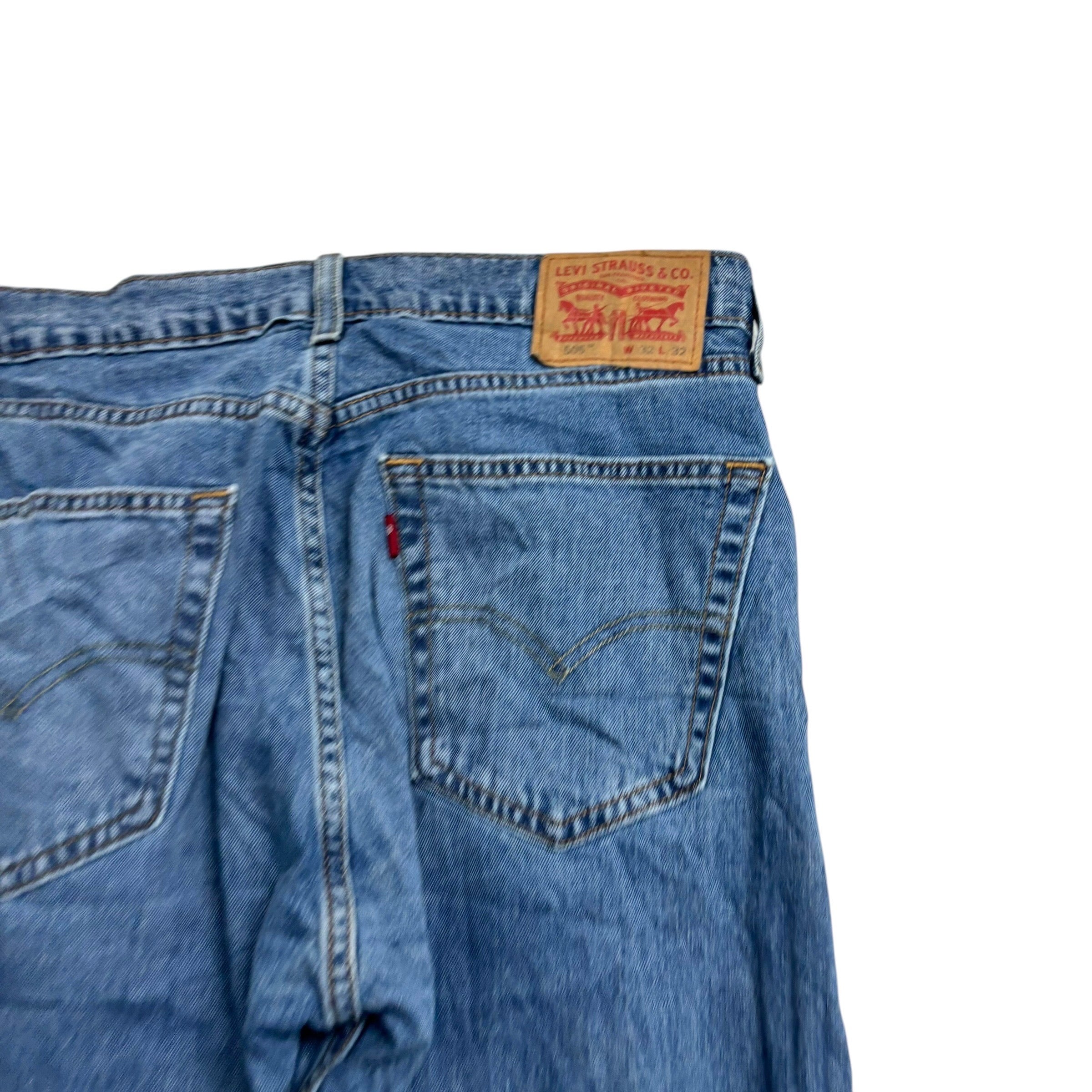 Levis 505 Jeans W32 L32 Mens Light Blue Regular Straight Fit Stretch Denim (E)