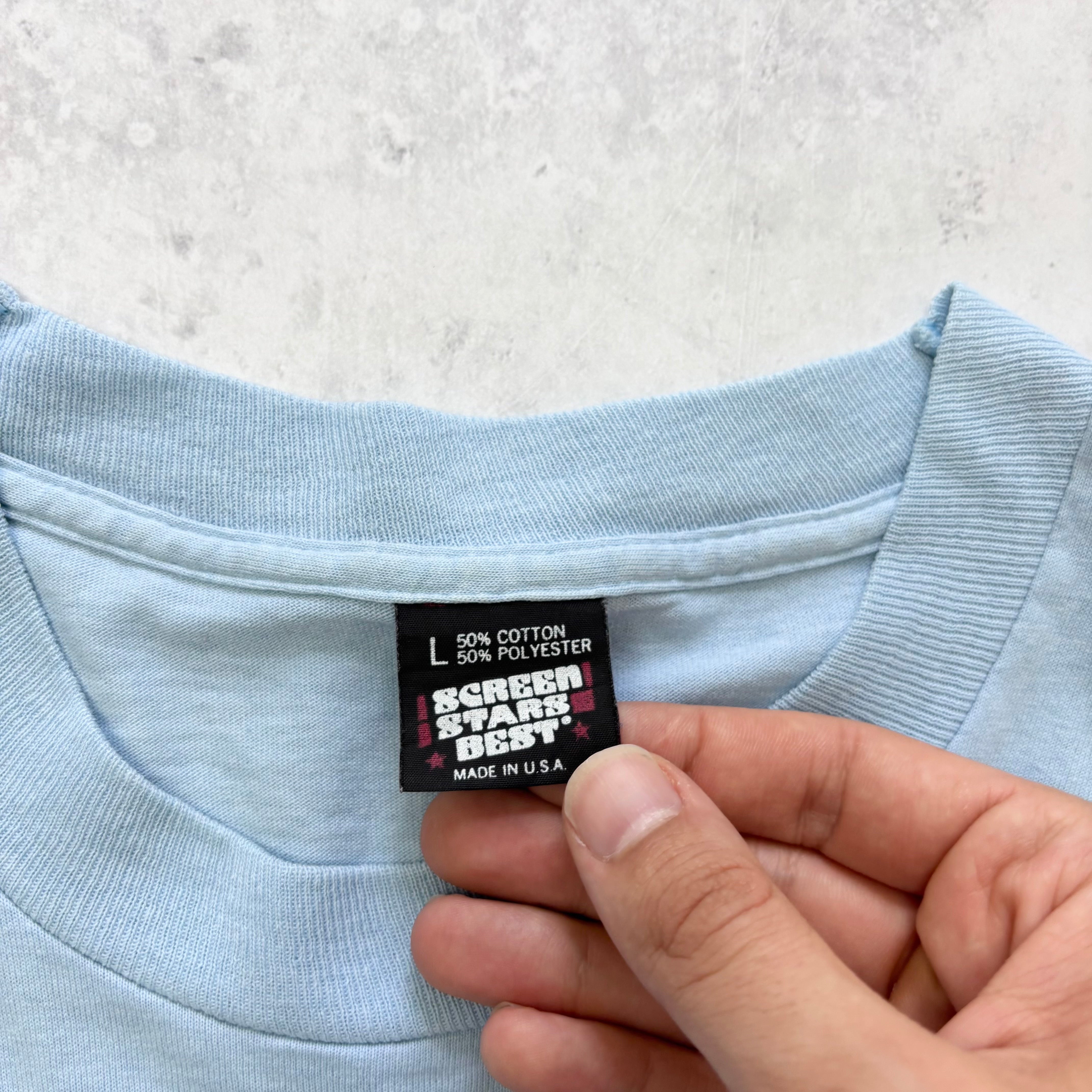 Vintage T Shirt Mens Medium Blue Single Stitch Graphic Print 90s USA