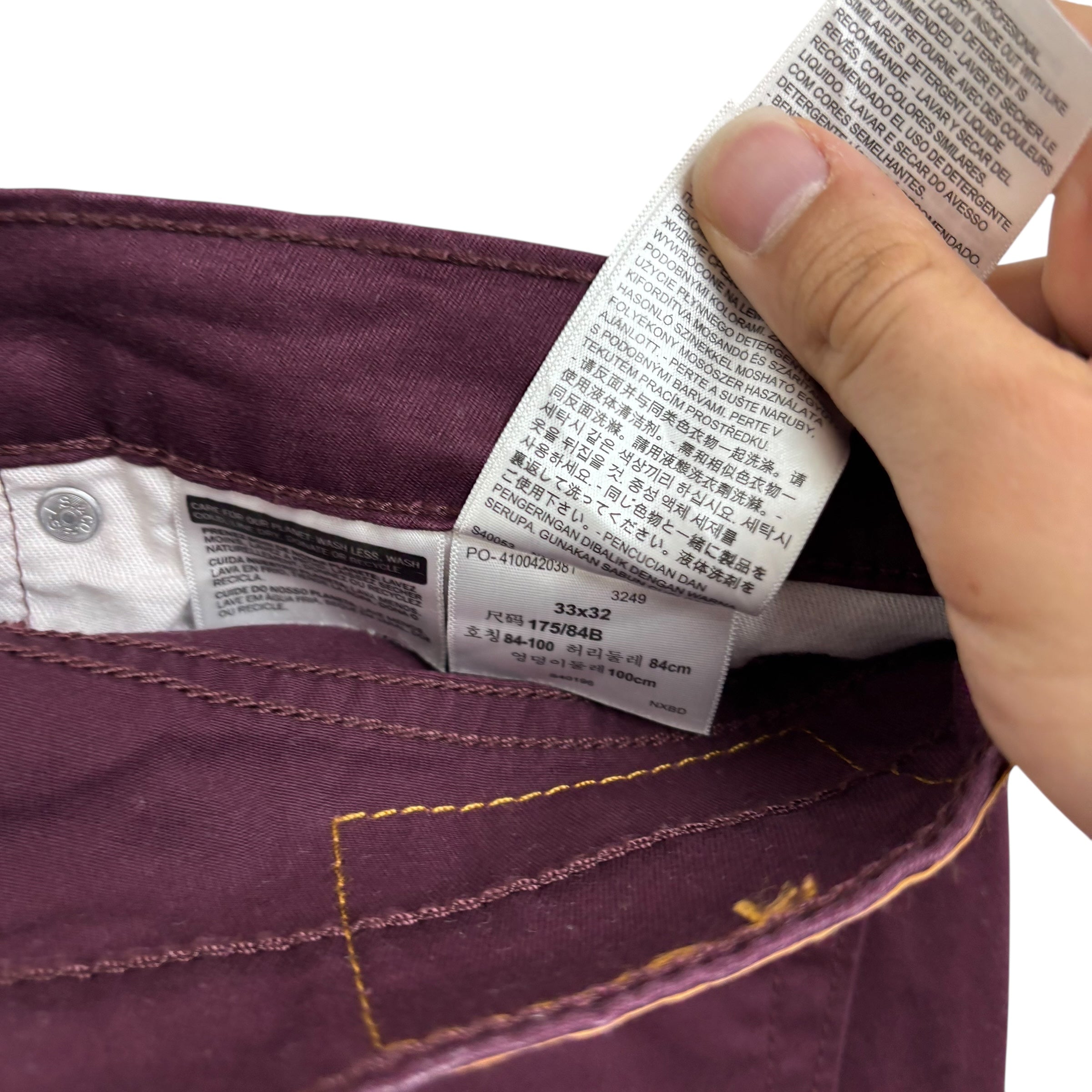 Levis 541 Trousers W33 L32 Mens Burgundy Regular Tapered Fit Stretch Pants