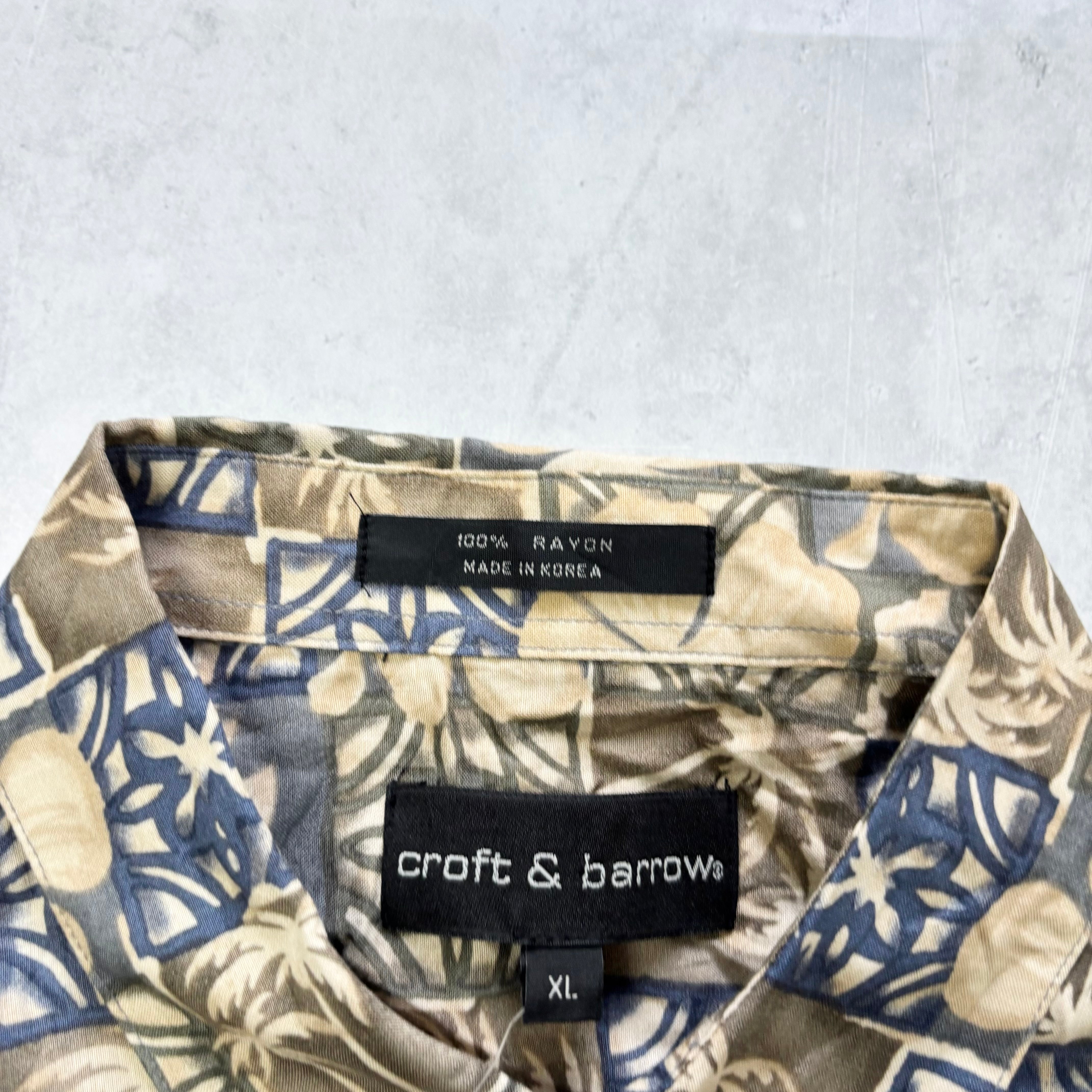 Vintage Hawaiian Shirt Mens XL Khaki Floral Aloha Short Sleeve Rayon (E)