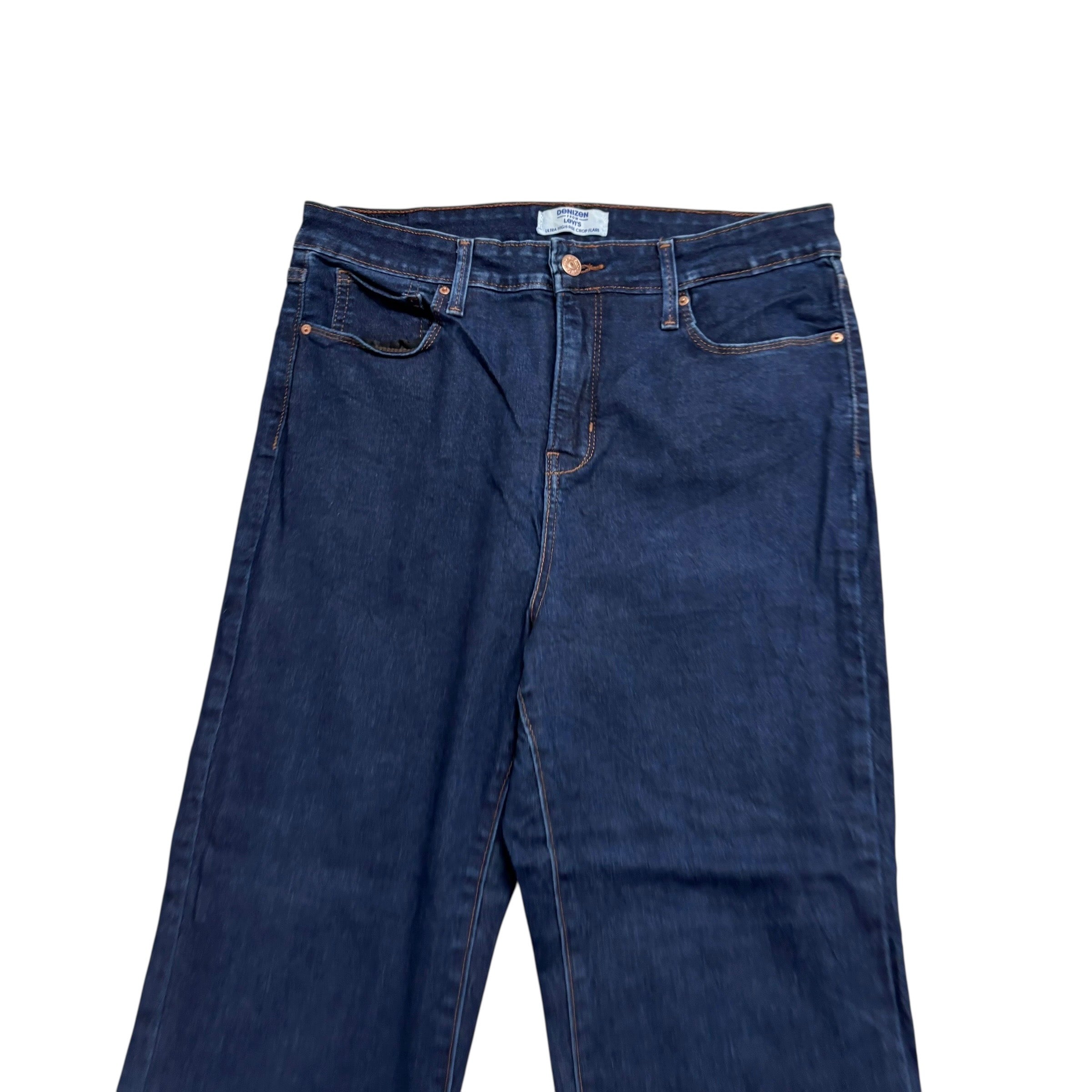 Levis Denizen Jeans W31 Womens High Crop Flare Dark Blue Stretch Denim (E)