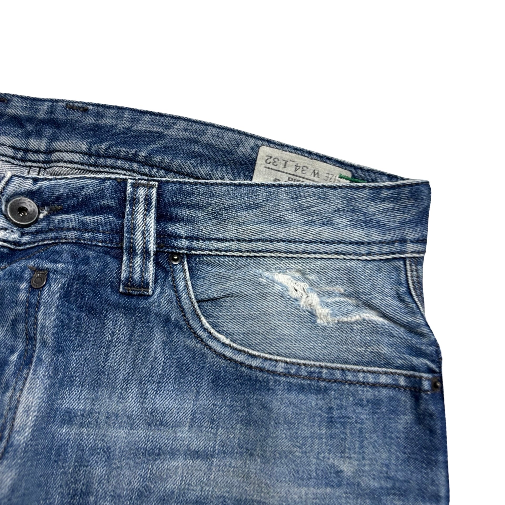 Diesel Safado Jeans W34 L32 Mens Mid Blue Regular Straight Fit Distressed (E)