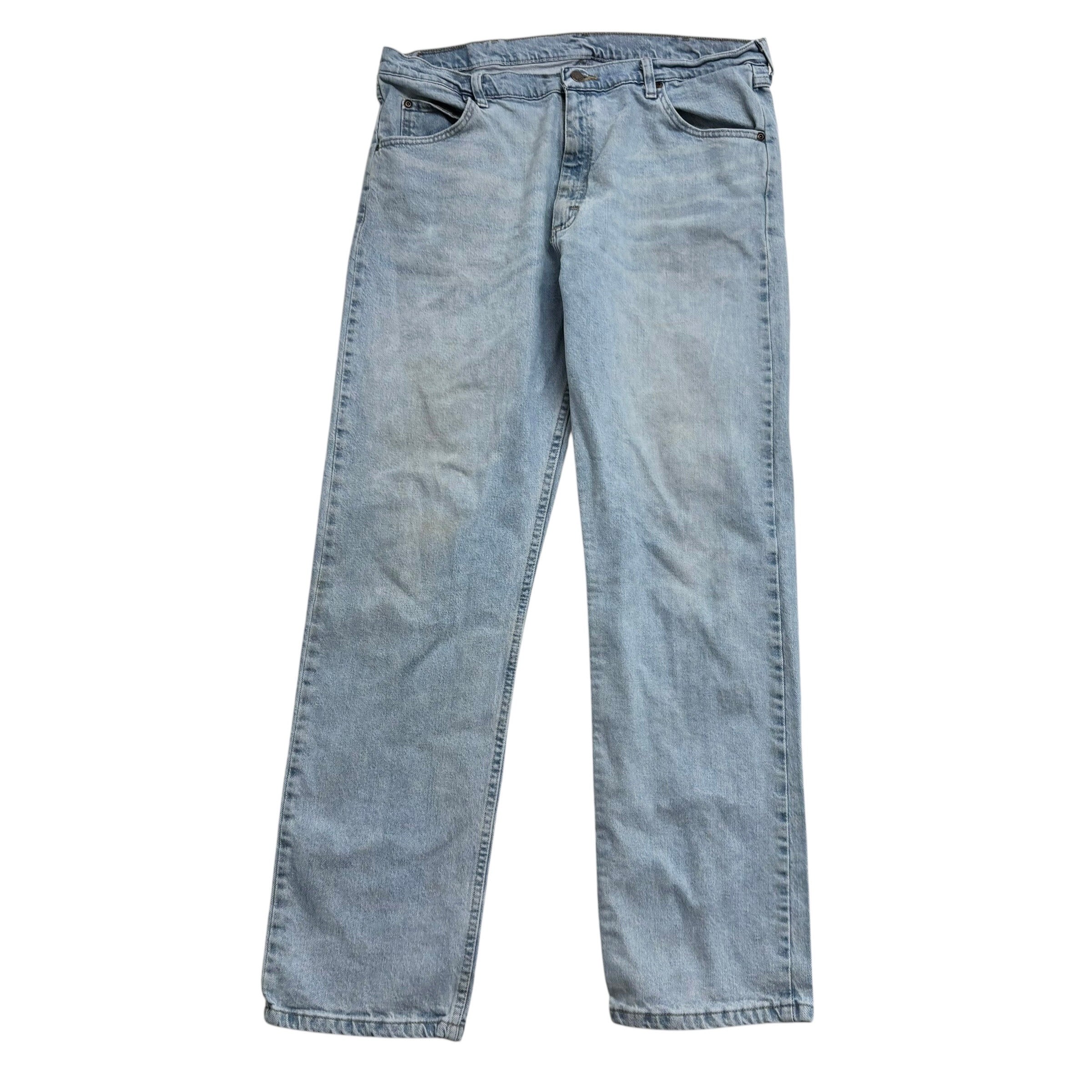 Wrangler Jeans W38 L34 Mens Light Blue Regular Straight Fit Stretch Denim (F)