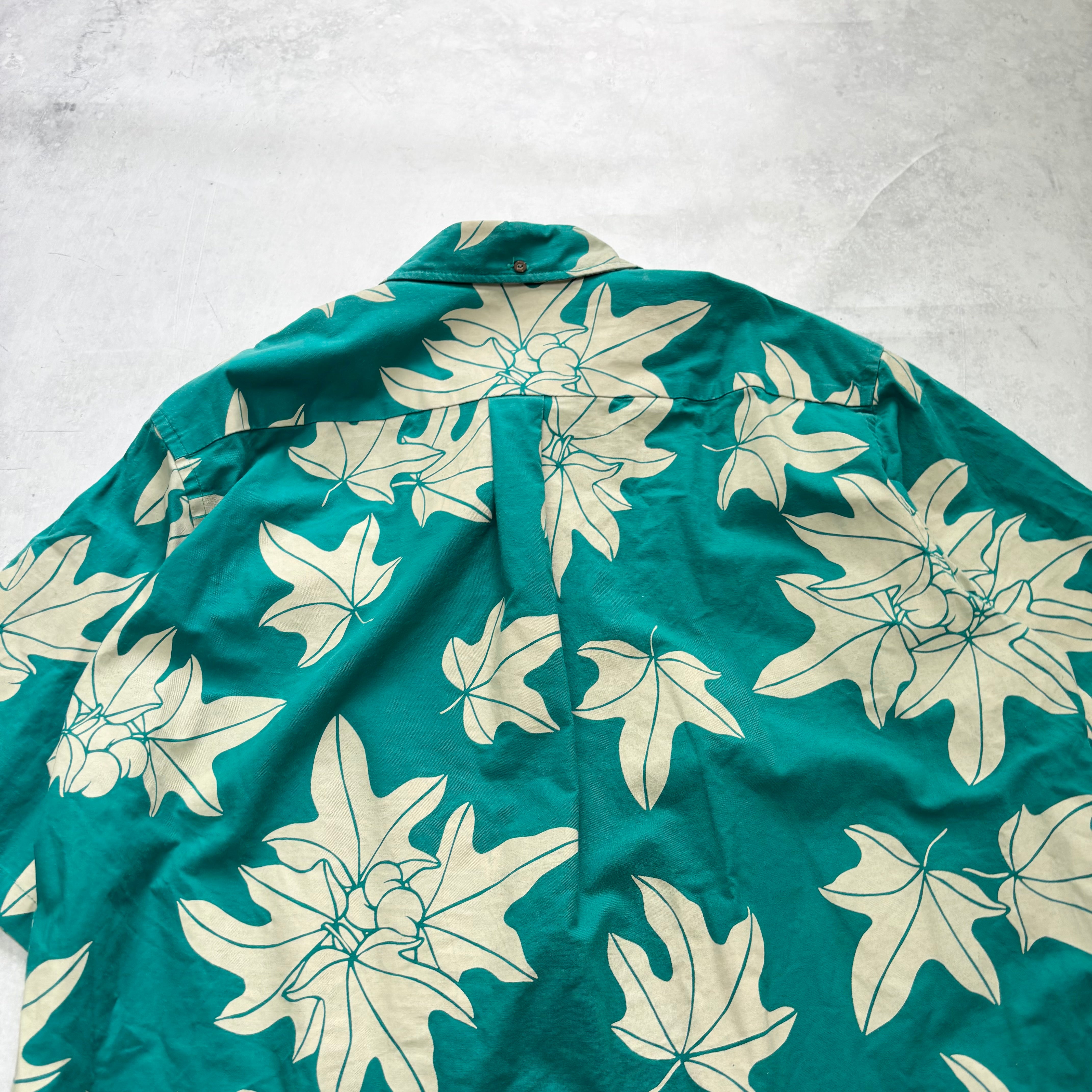 Vintage Hawaiian Shirt Mens XL Green Floral Aloha Short Sleeve Cotton (E)