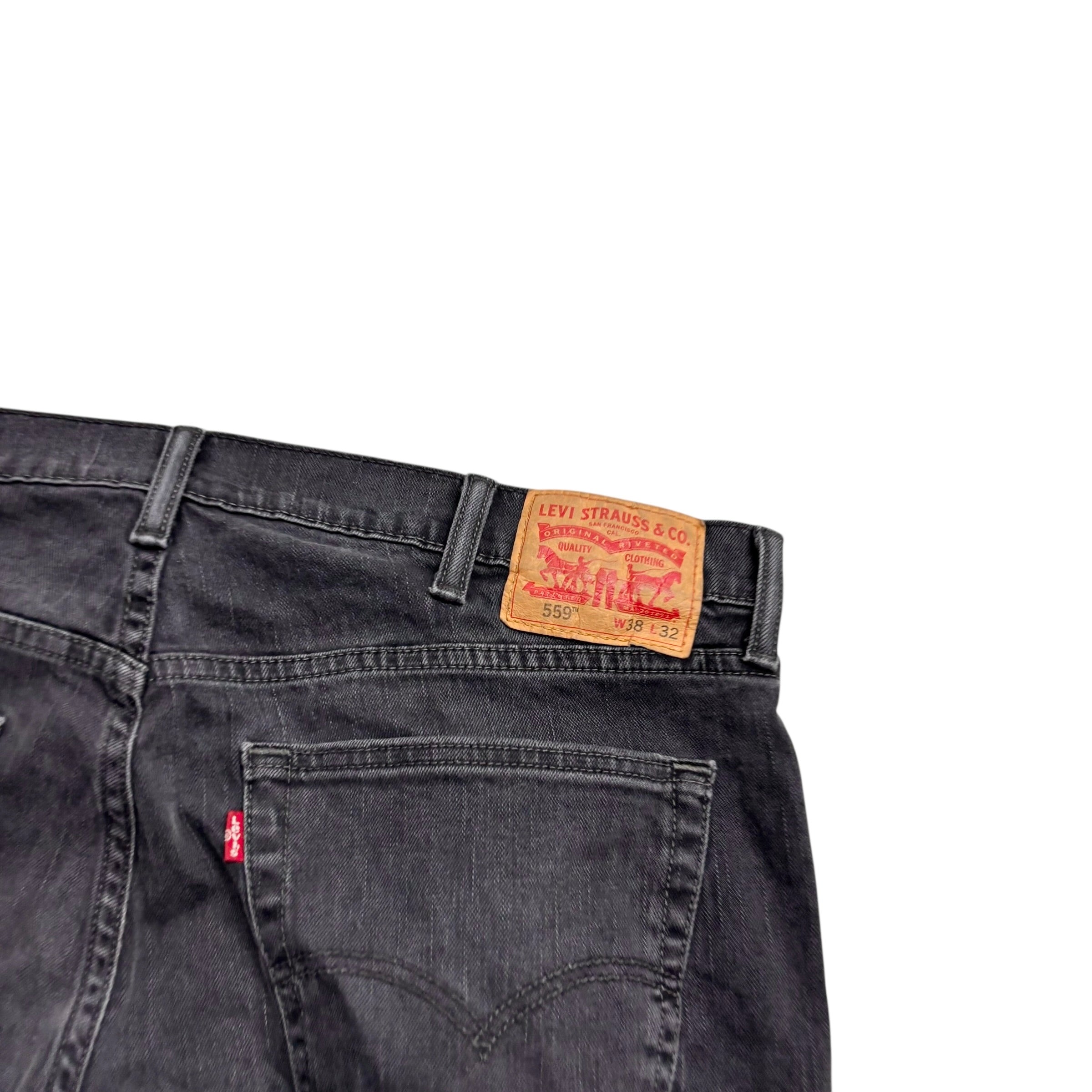 Levis 559 Jeans W38 L32 Mens Black Baggy Relaxed Straight Fit Stretch Denim