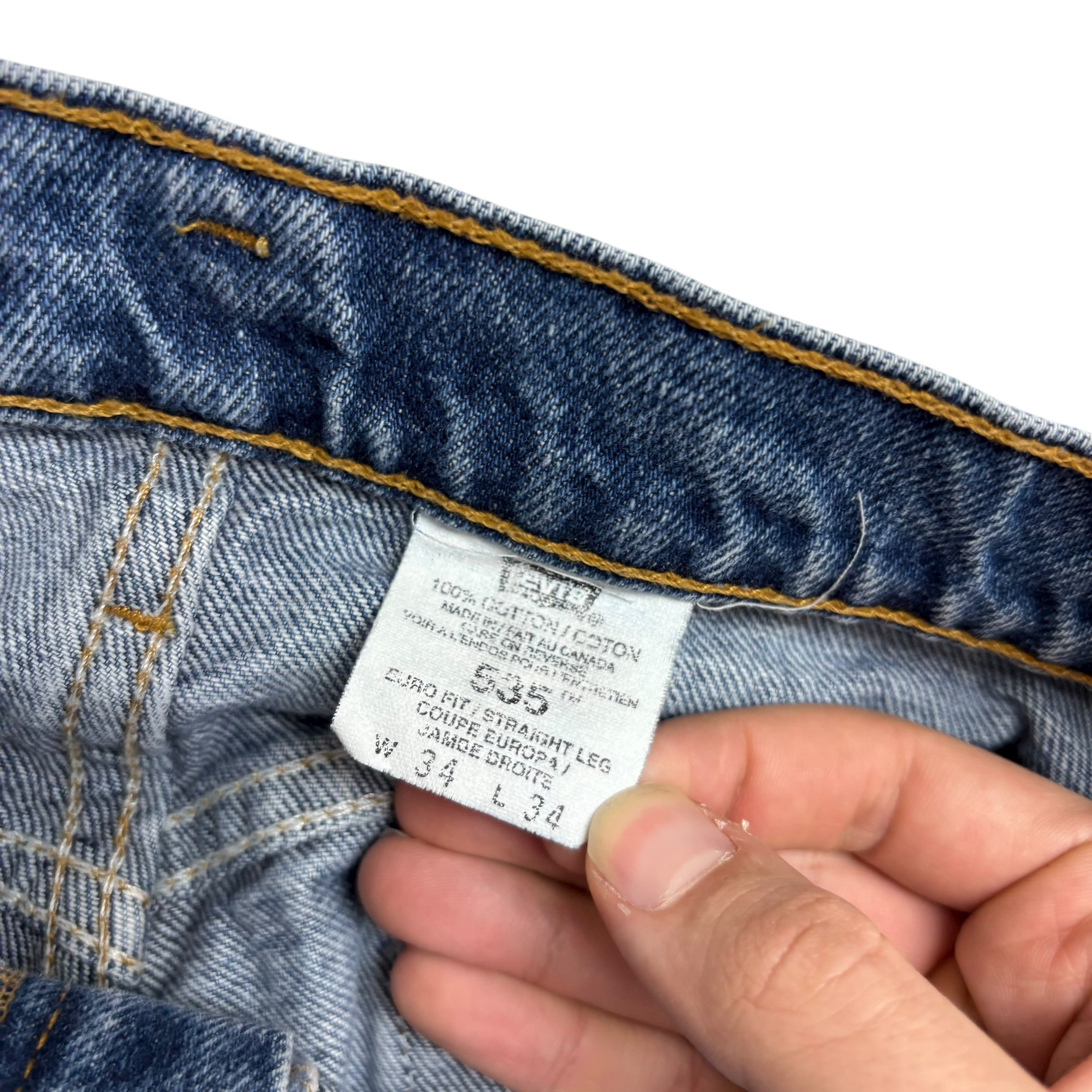 Levis 535 Jeans W33 L34 Mens Mid Blue Relaxed Straight Fit Vintage Denim