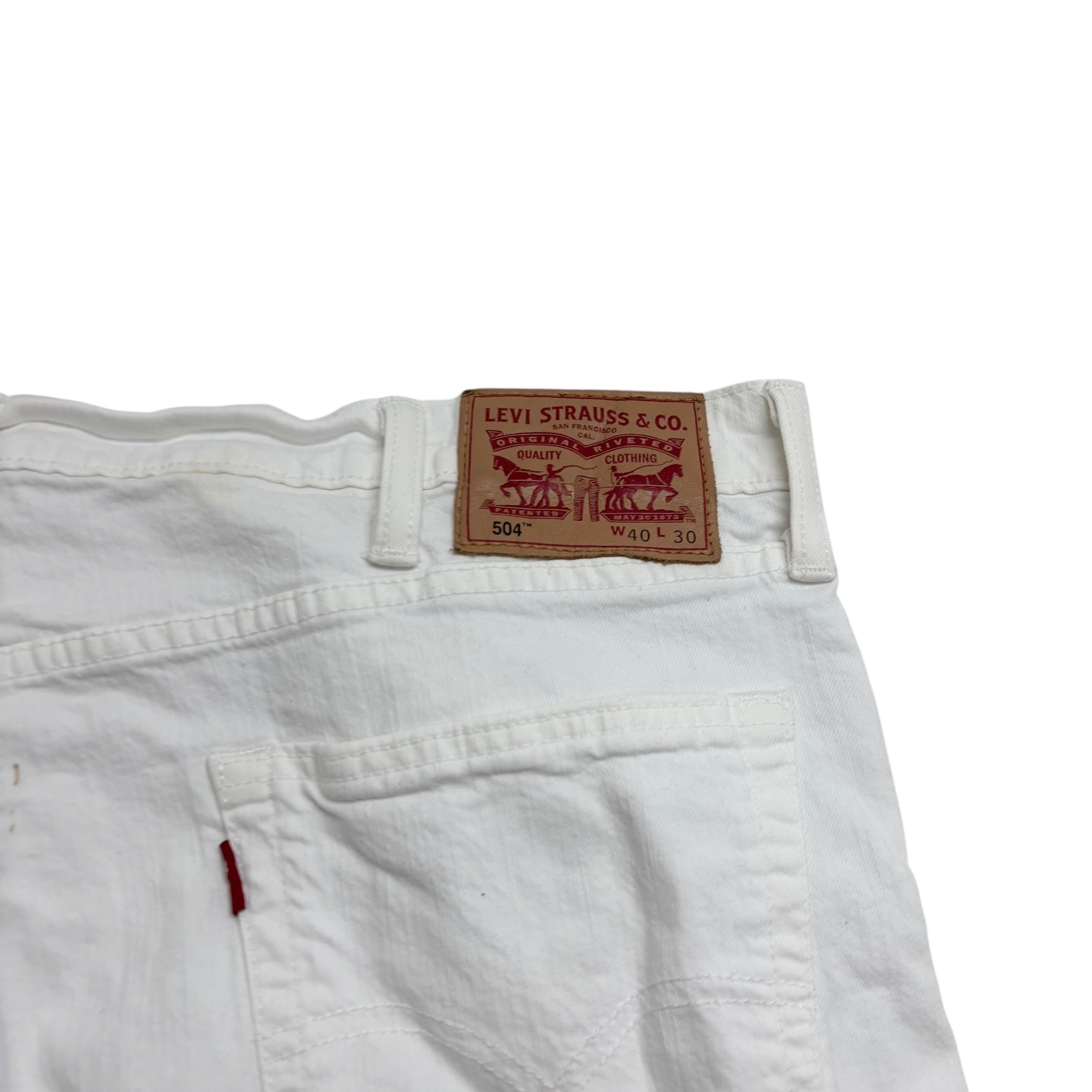 Levis 504 Jeans W40 L30 Mens White Regular Straight Fit Stretch Denim (F)