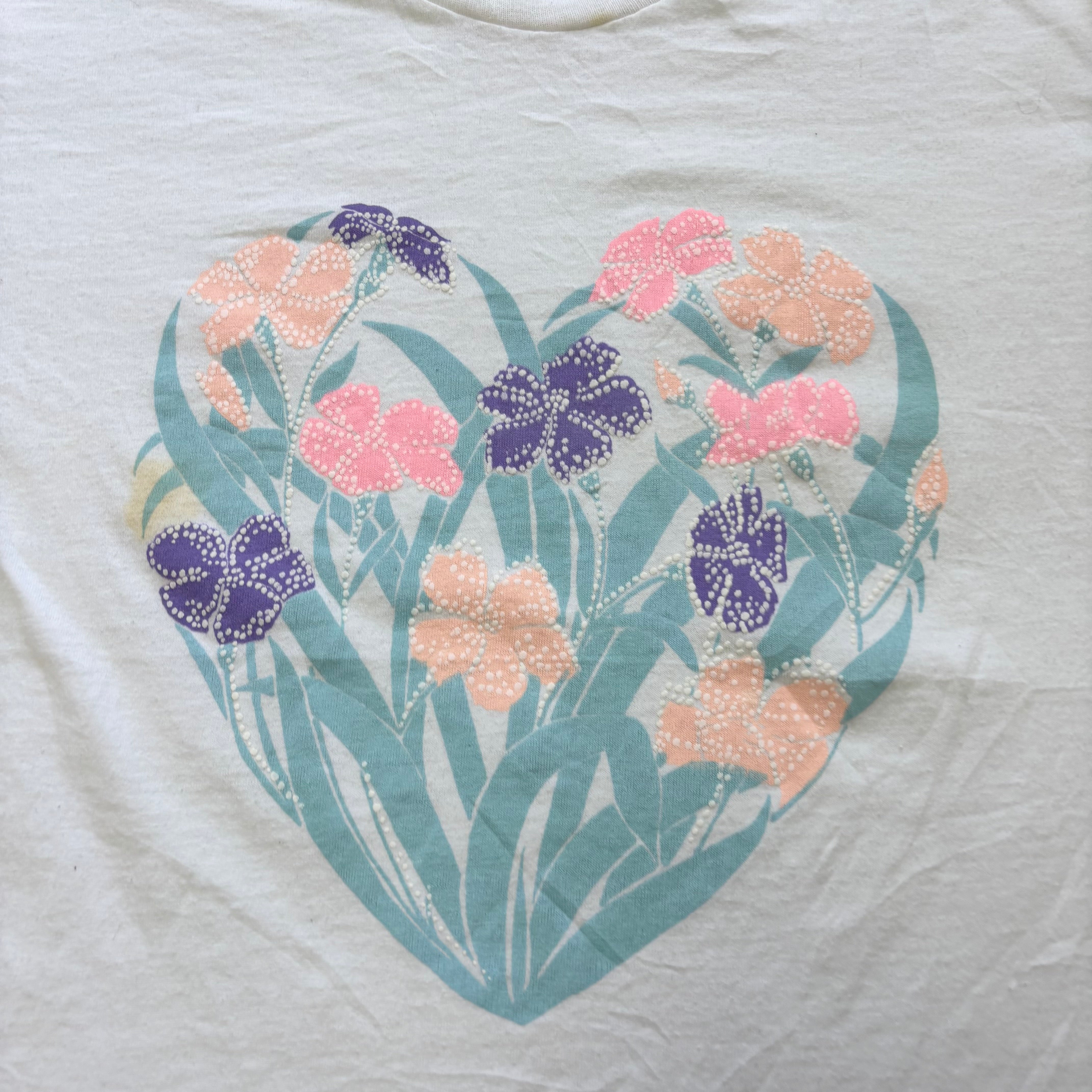 Vintage T Shirt Mens Medium White Single Stitch Graphic Print 90s Flowers (F)
