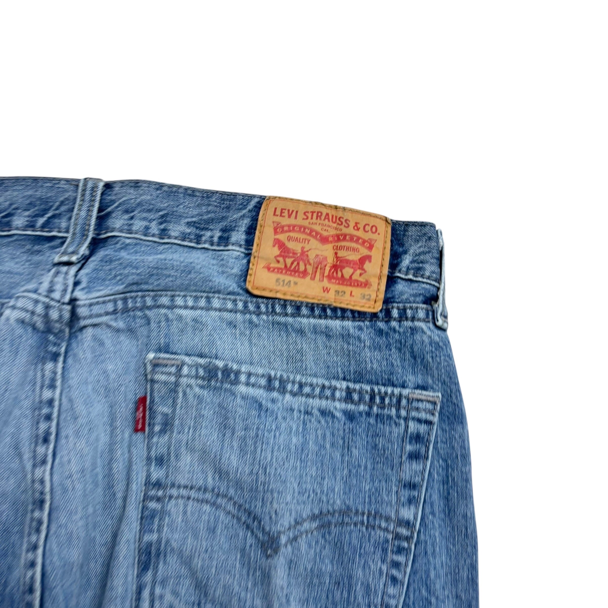 Levis 514 Jeans W32 L32 Mens Mid Blue Regular Straight Fit Denim (E)