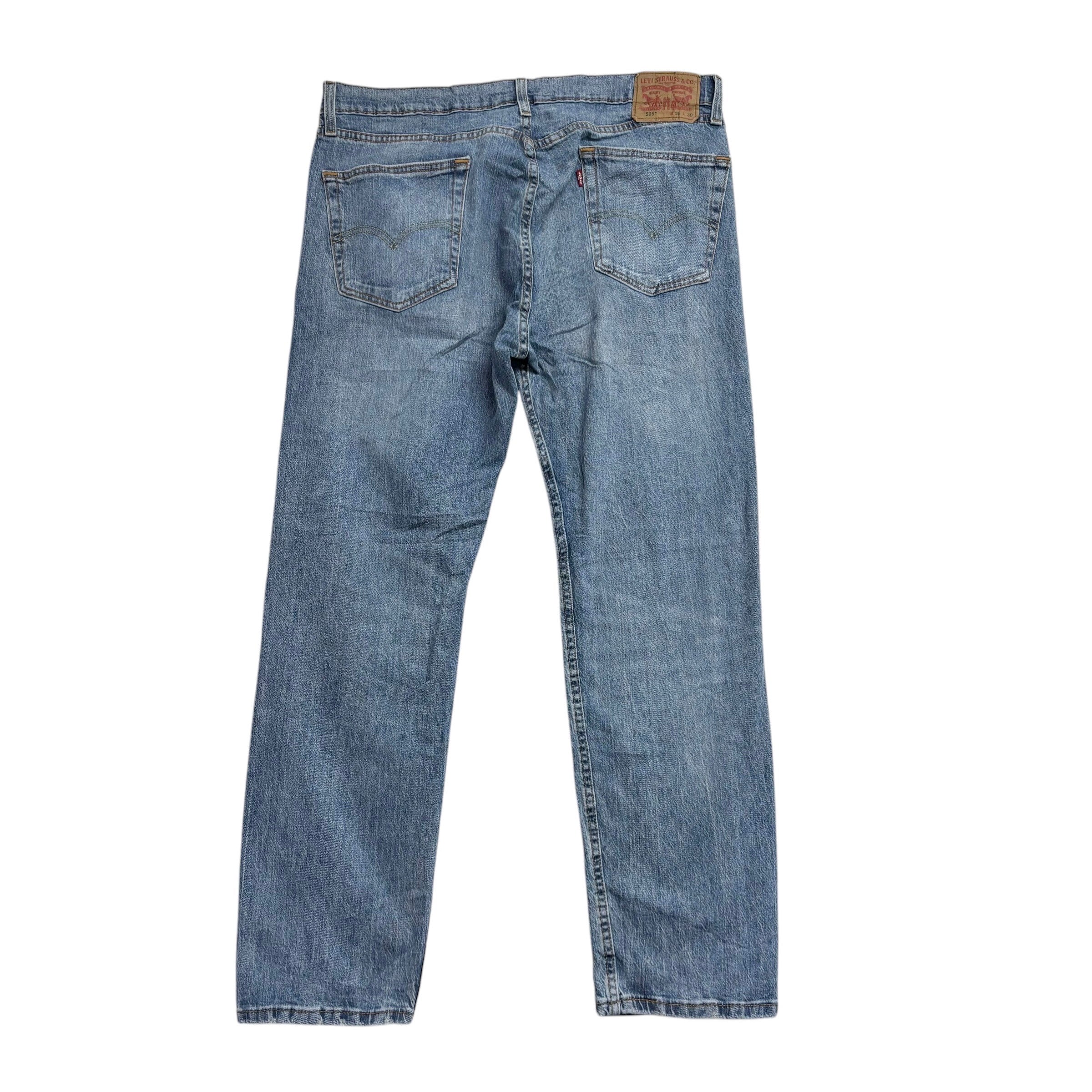 Levis 505 Jeans W36 L30 Mens Light Blue Regular Straight Fit Stretch Denim (F)