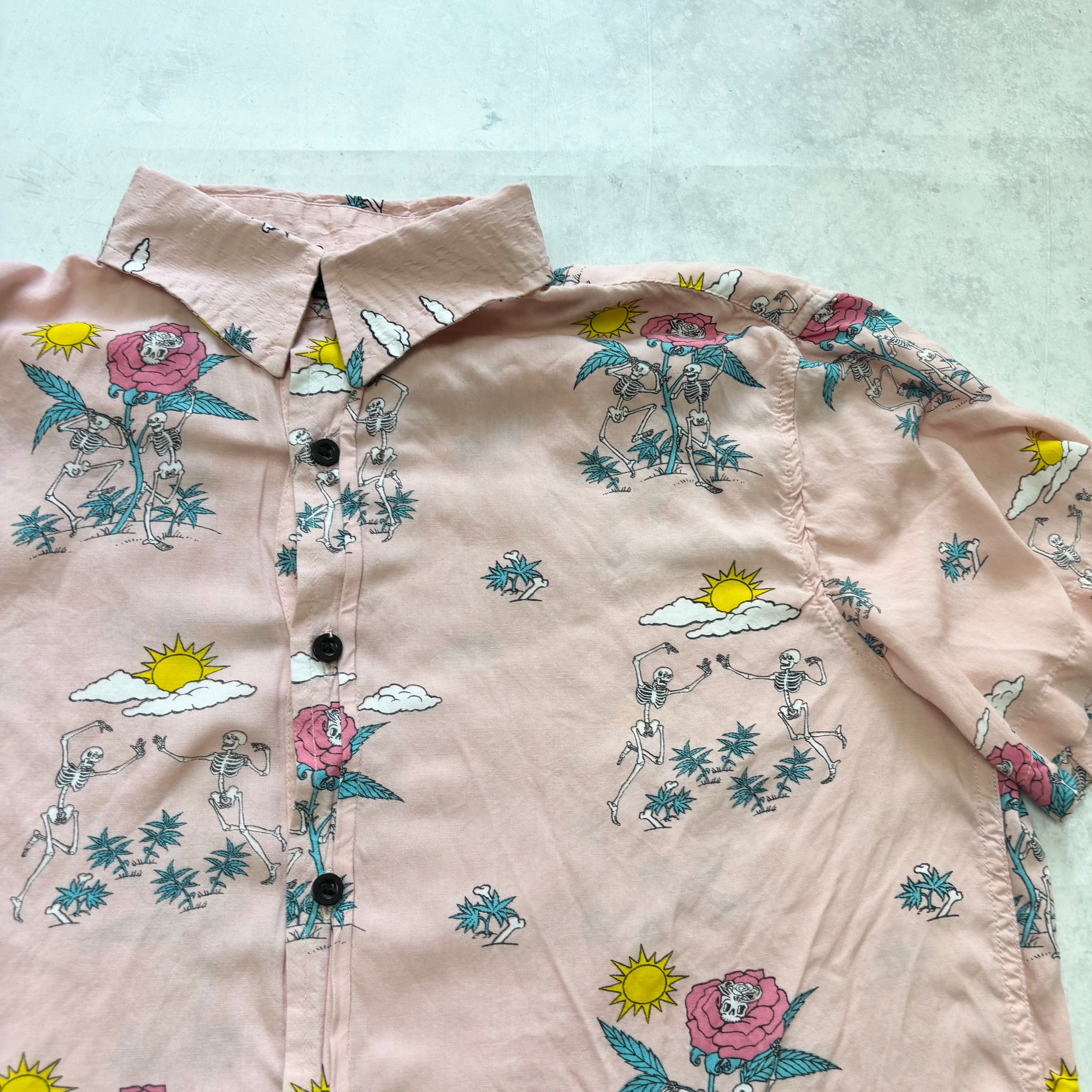 Hawaiian Shirt Mens Small Pink Floral Aloha Short Sleeve Viscose (E)